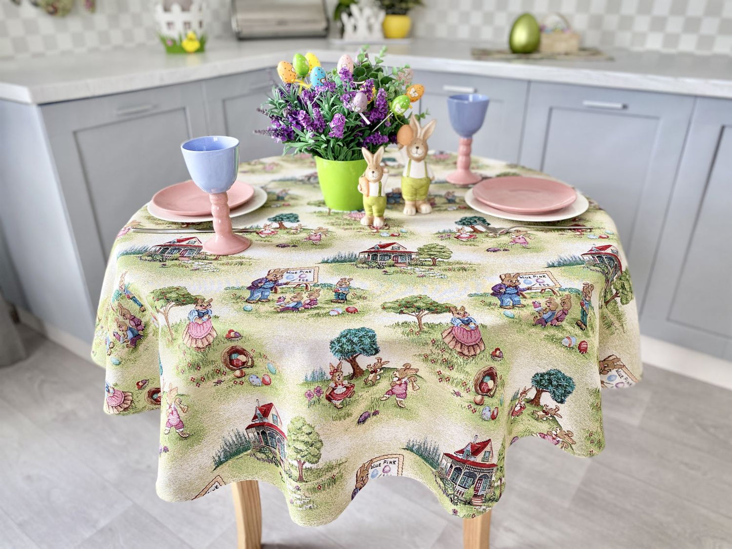 Round Easter tapestry tablecloth «Easter fun»