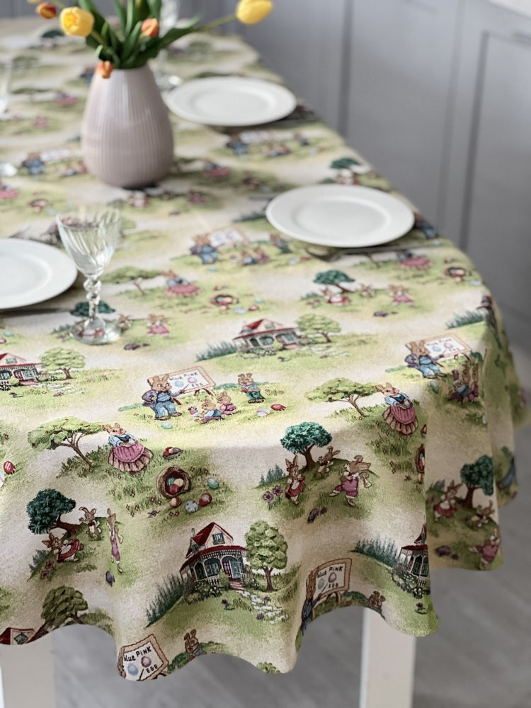 Oval Easter tapestry tablecloth «Easter fun»