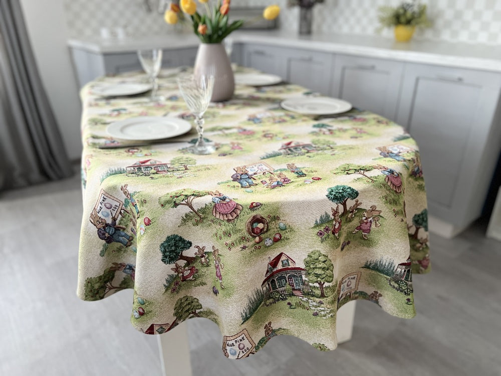 Oval Easter tapestry tablecloth «Easter fun»