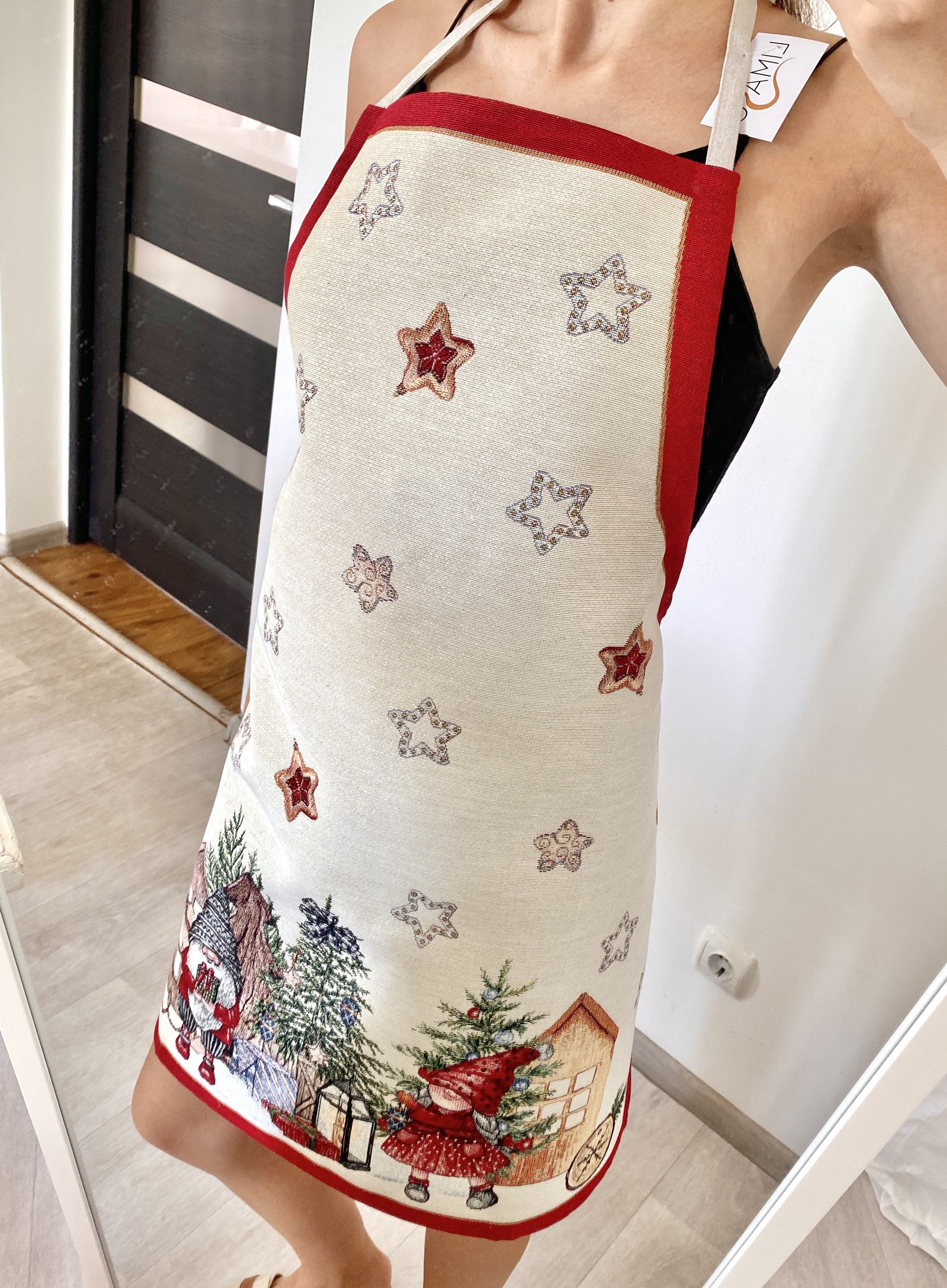 Xmas kitchen apron «Federica» with silver thread Limaso Textile