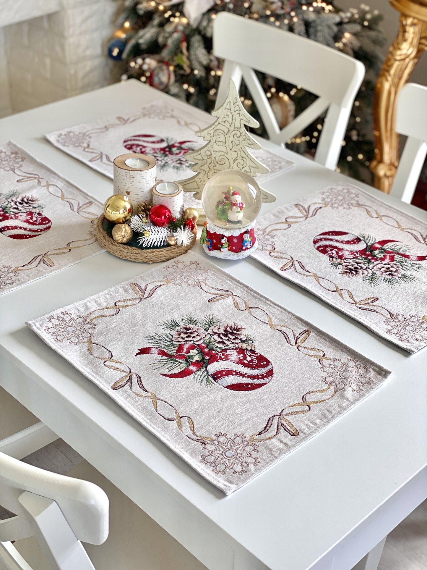 Christmas Placemat set «Golden Noel Collection» with Microfibre & Golden lurex - Premium Gobelin
