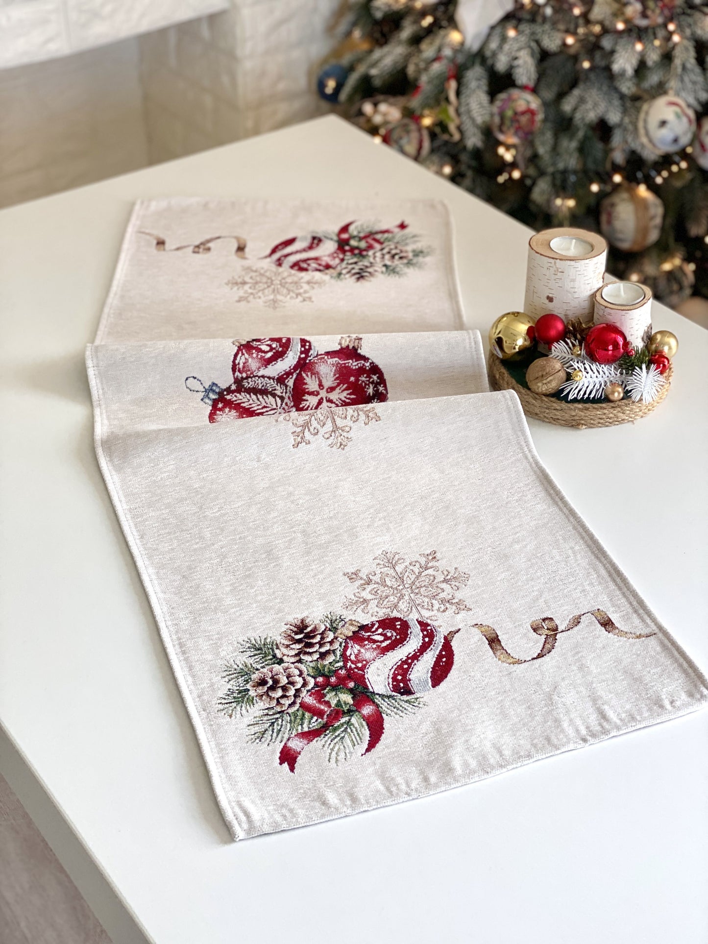 Christmas Table Runner «Golden Noel Collection» with Microfibre & Golden lurex - Premium Gobelin