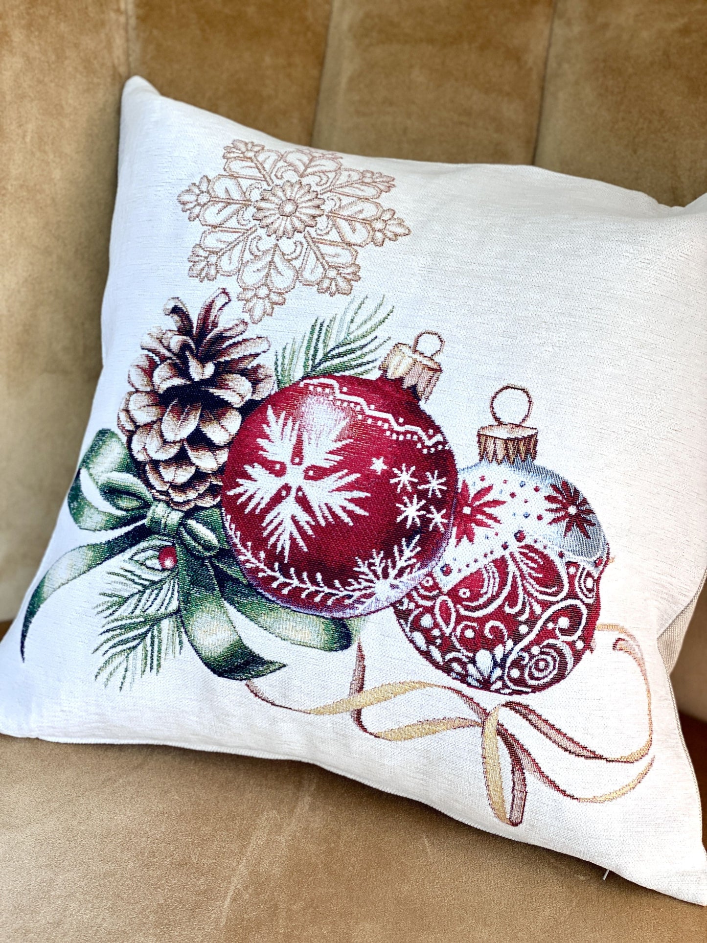 Christmas Decorative pillow cover «Golden Noel Collection» with Microfibre & Golden lurex - Premium Gobelin
