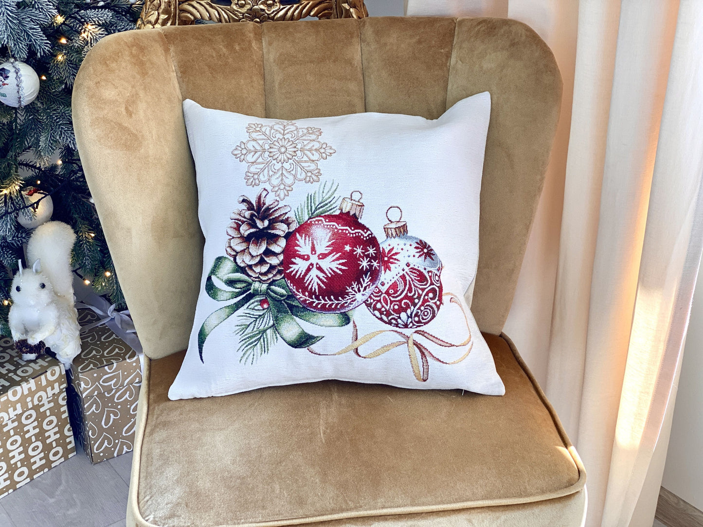 Christmas Decorative pillow cover «Golden Noel Collection» with Microfibre & Golden lurex - Premium Gobelin