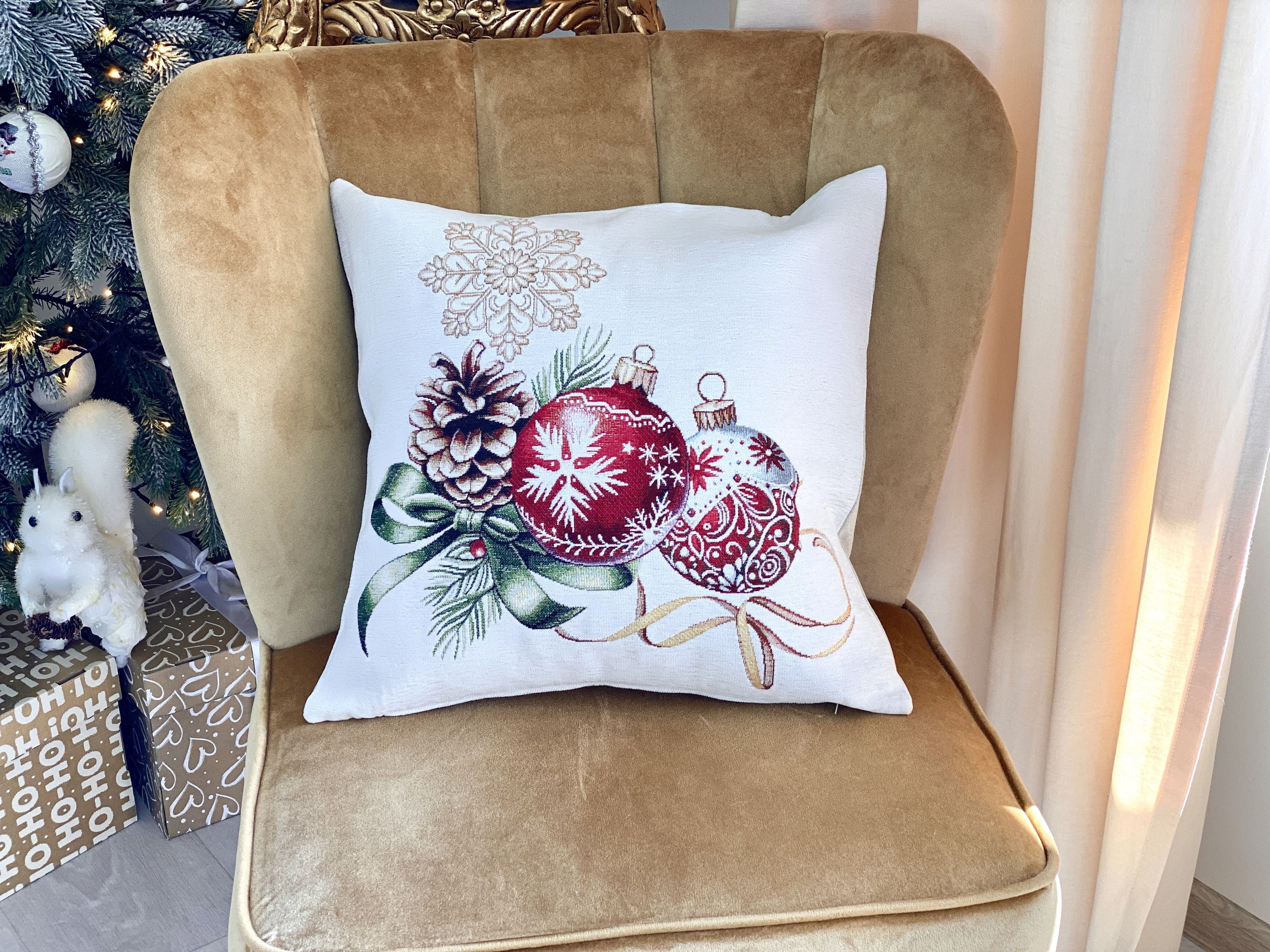 Christmas Decorative pillow cover «Golden Noel Collection» with Microfibre & Golden lurex - Premium Gobelin - Textile4Family