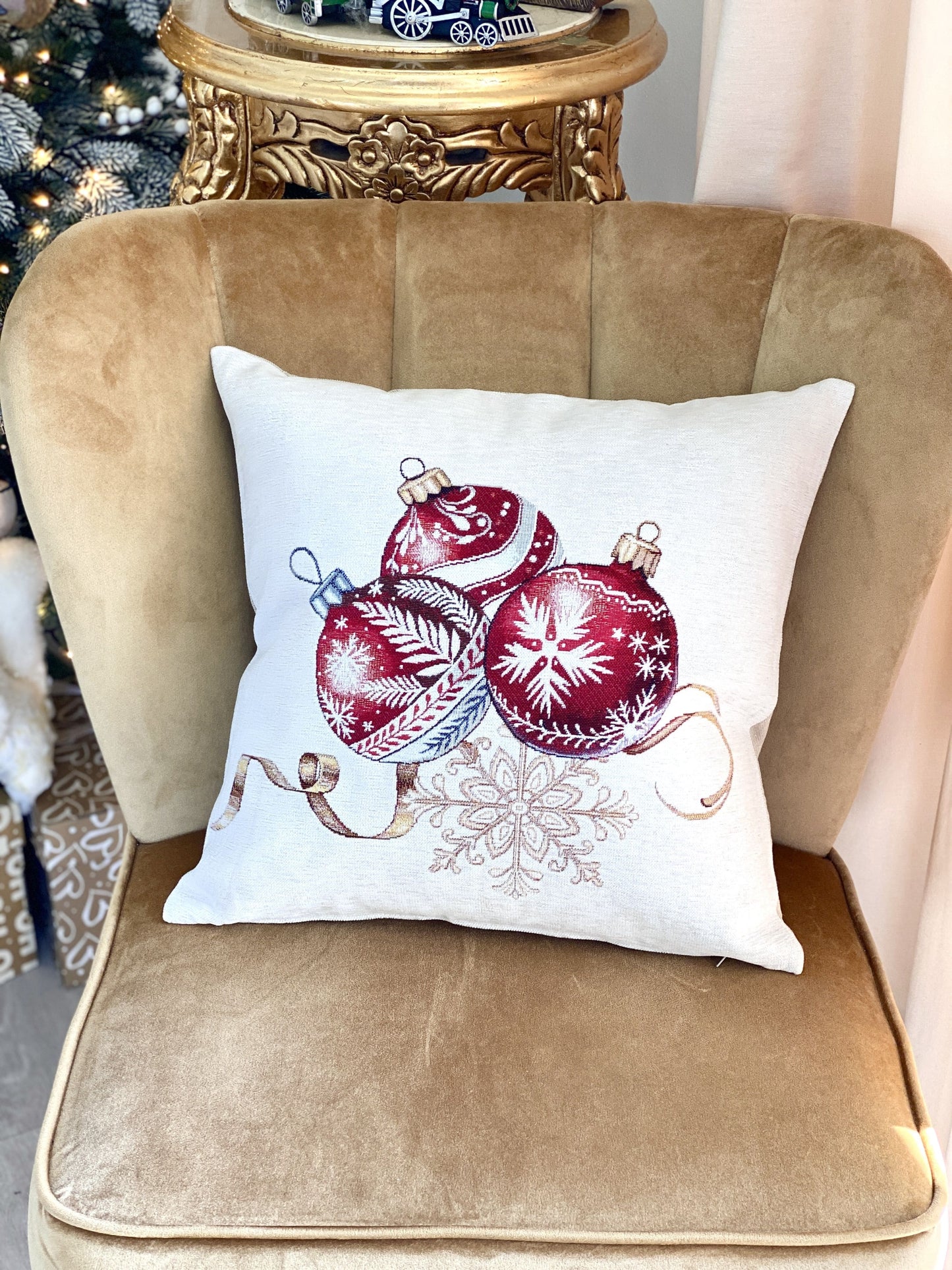 Christmas Decorative pillow cover «Golden Noel Collection» with Microfibre & Golden lurex - Premium Gobelin