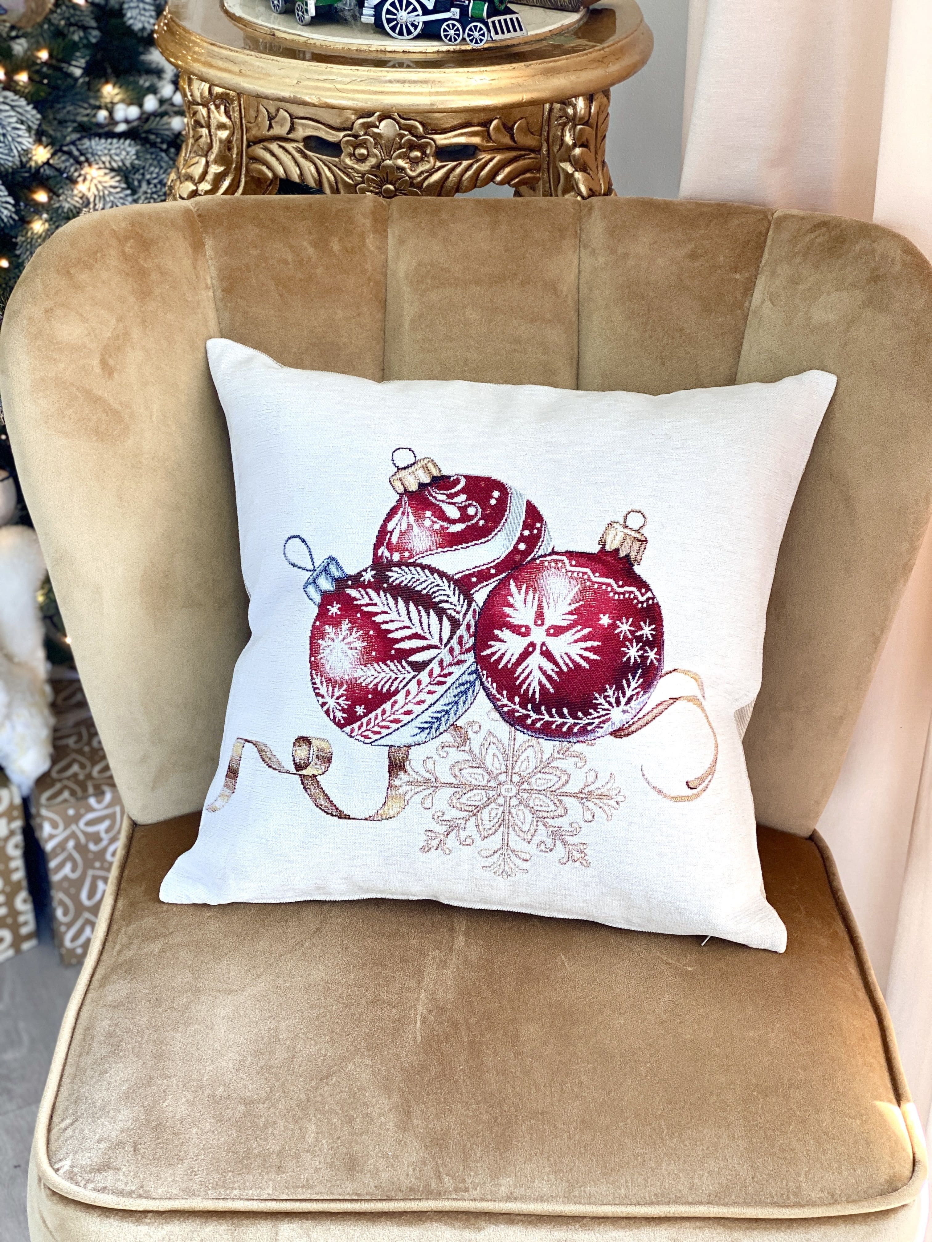 Christmas Decorative pillow cover «Golden Noel Collection» with Microfibre & Golden lurex - Premium Gobelin - Textile4Family