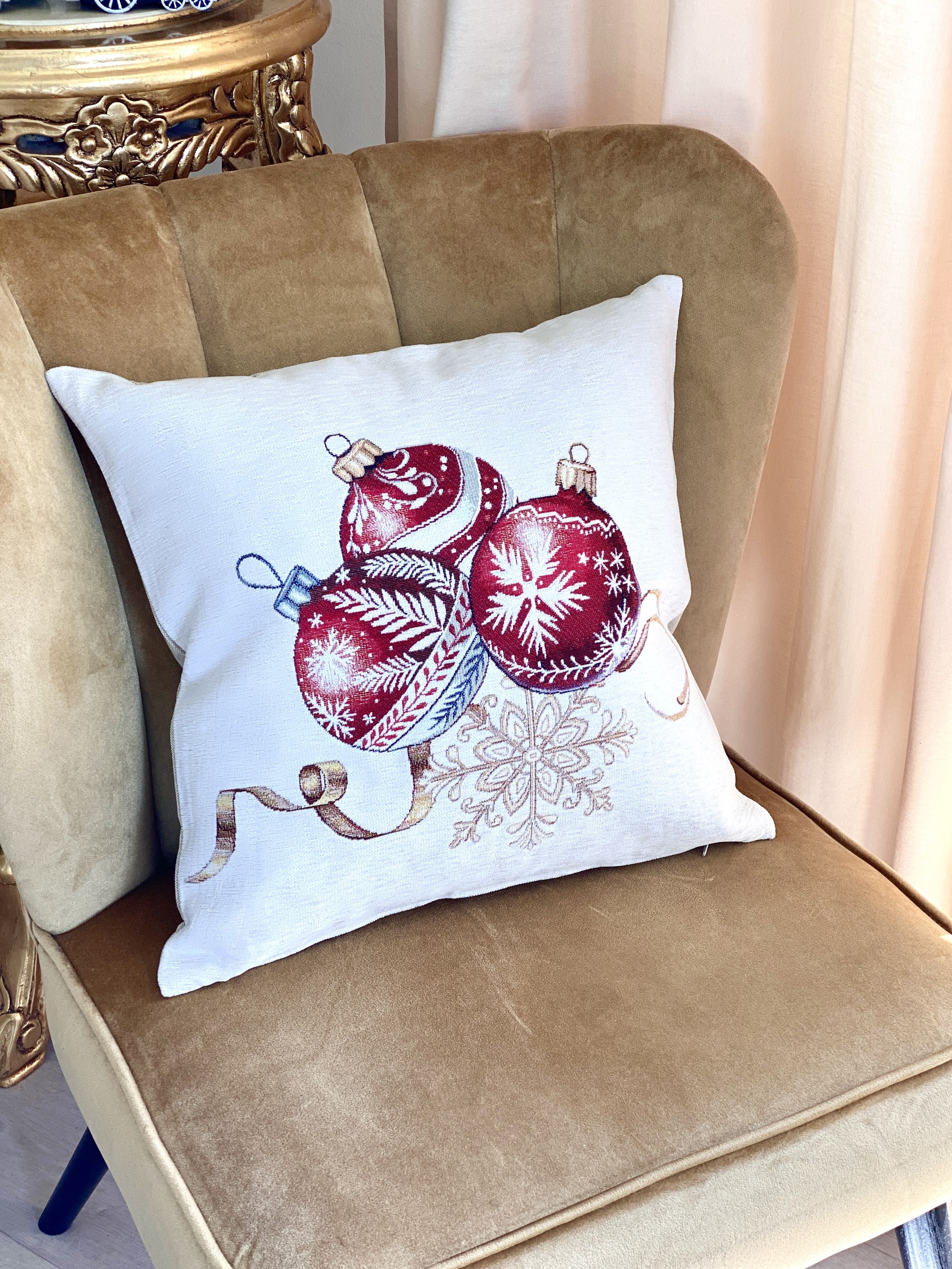 Christmas Decorative pillow cover «Golden Noel Collection» with Microfibre & Golden lurex - Premium Gobelin - Textile4Family