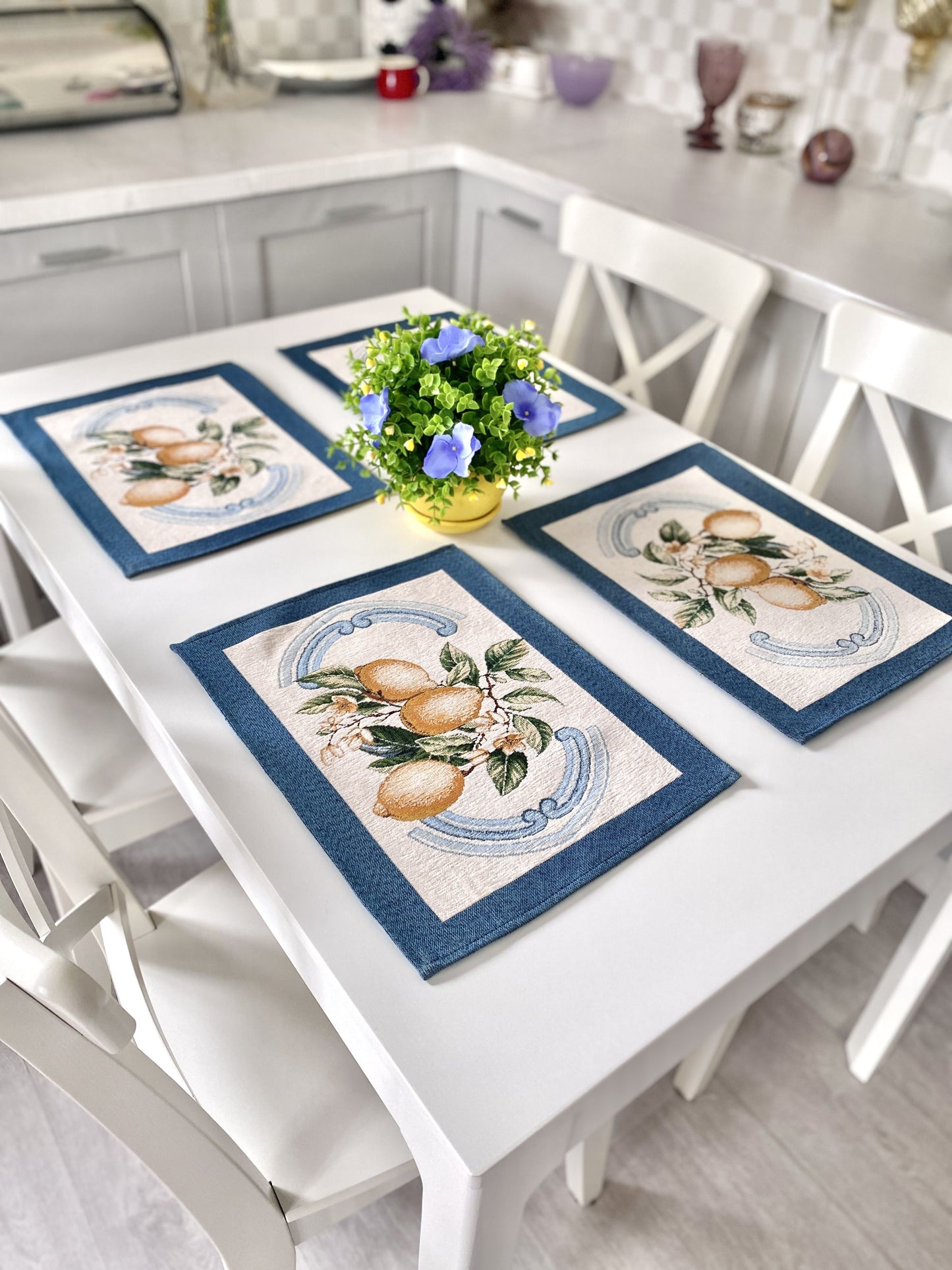 Tapestry placemat set "Lemon Majolica" with microfibre
