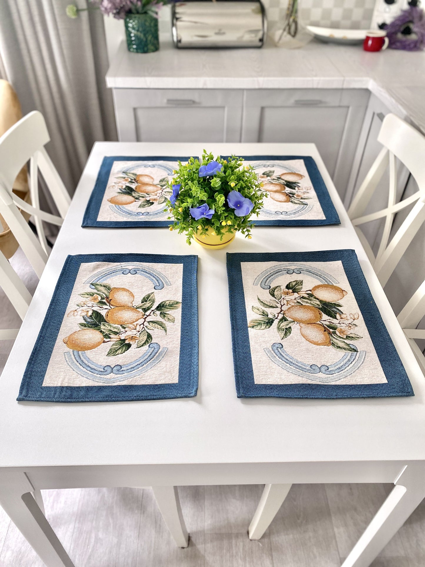 Tapestry placemat set "Lemon Majolica" with microfibre
