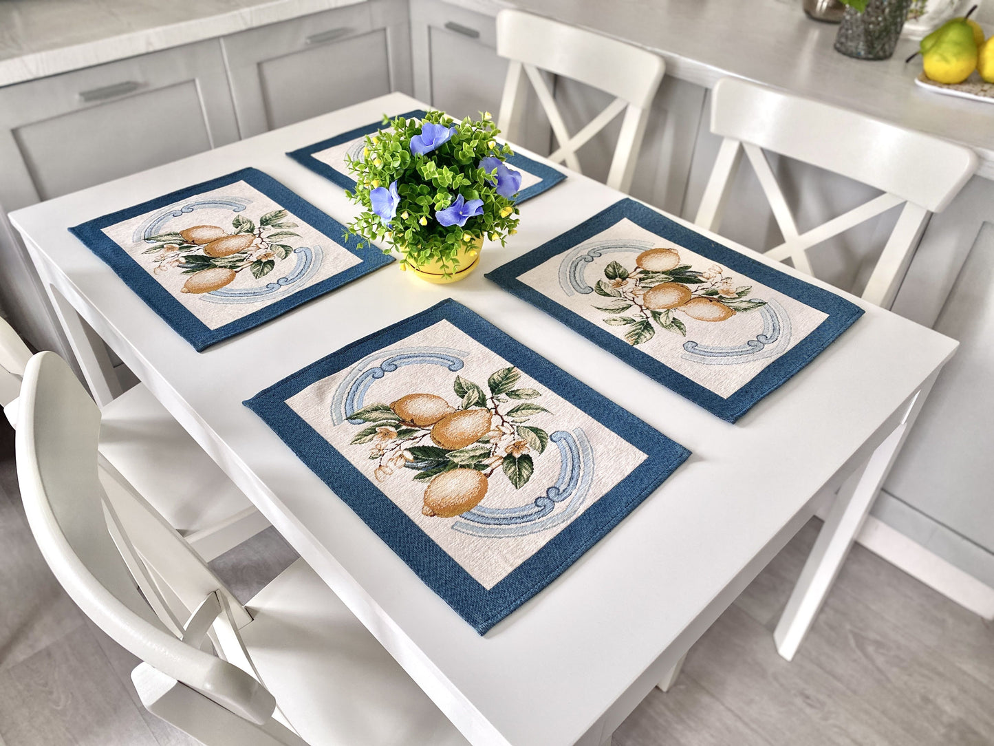 Tapestry placemat set "Lemon Majolica" with microfibre