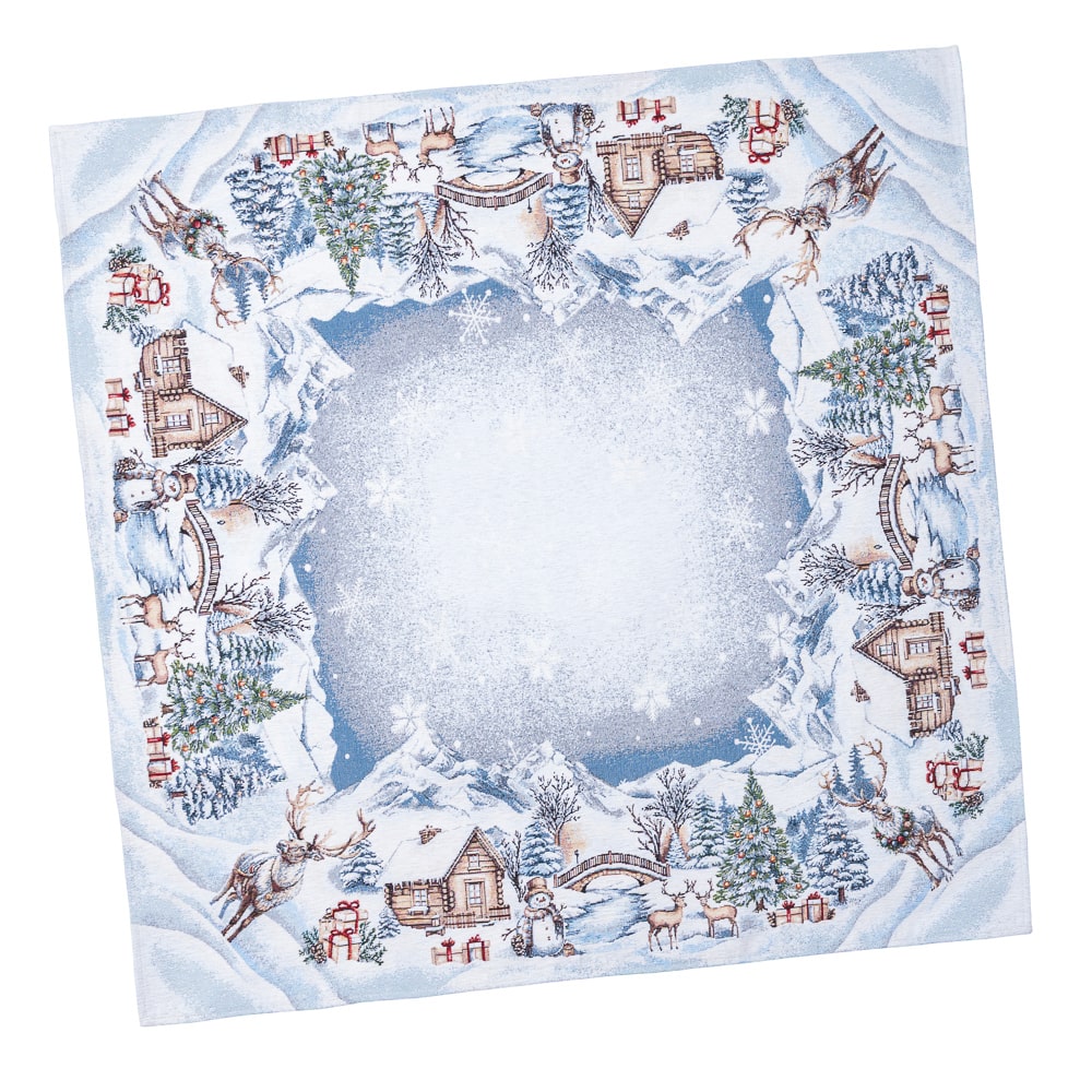 Christmas Tablecloth «Snowy Cabin Charm» with Microfibre - Premium Gobelin