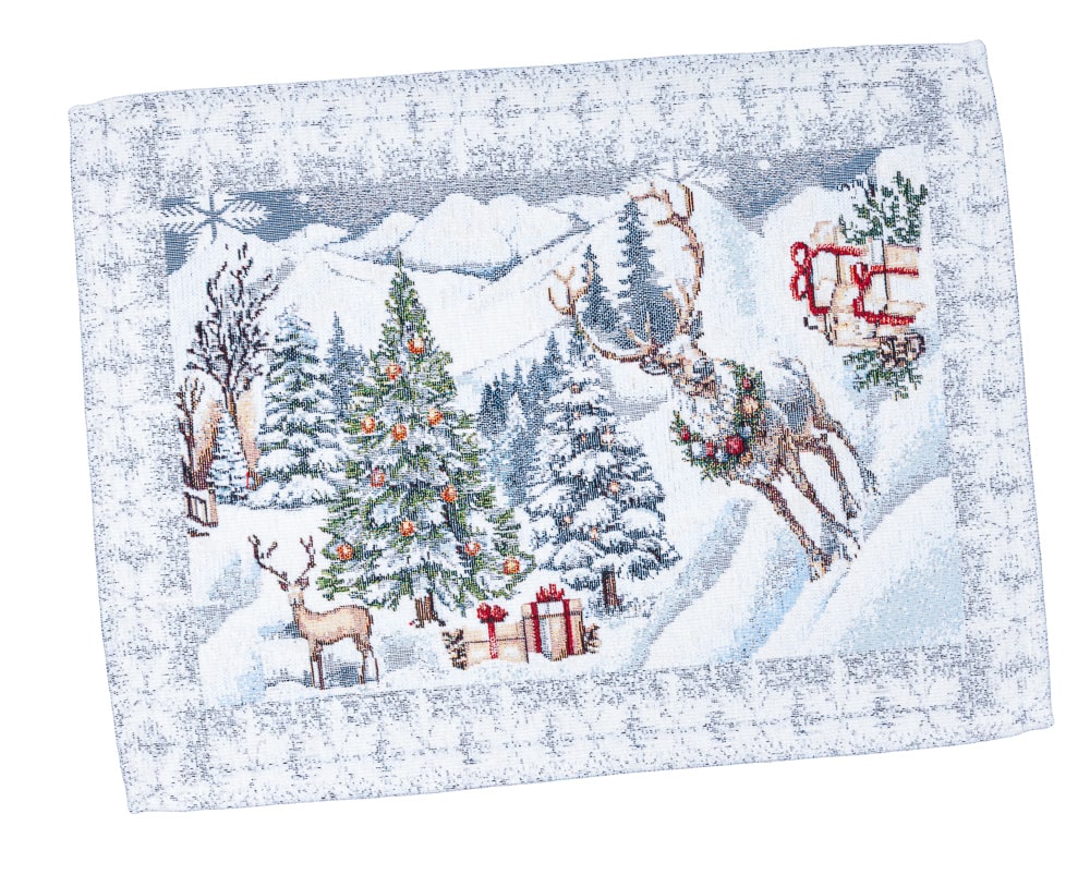 Christmas Placemat set «Snowy Cabin Charm» with Microfibre - Premium Gobelin