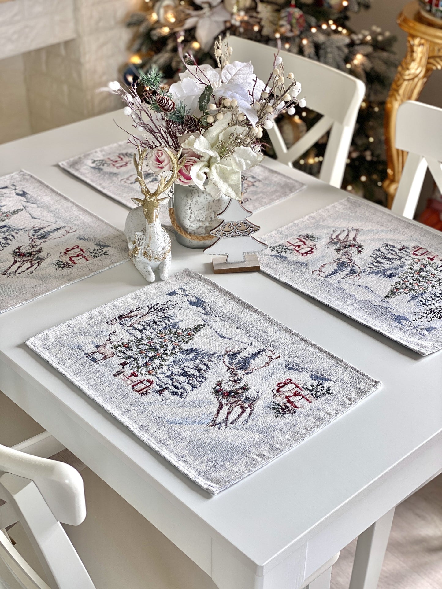 Christmas Placemat set «Snowy Cabin Charm» with Microfibre - Premium Gobelin