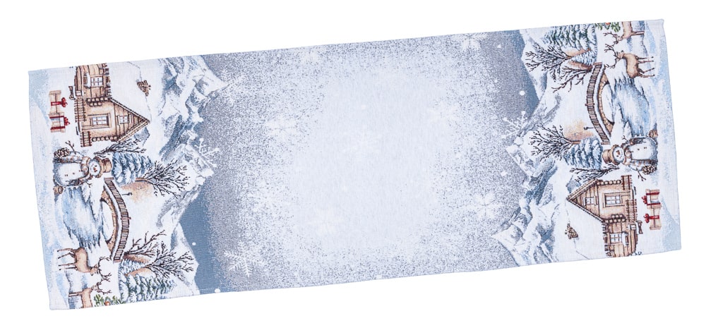 Christmas Table Runner «Snowy Cabin Charm» with Microfibre - Premium Gobelin