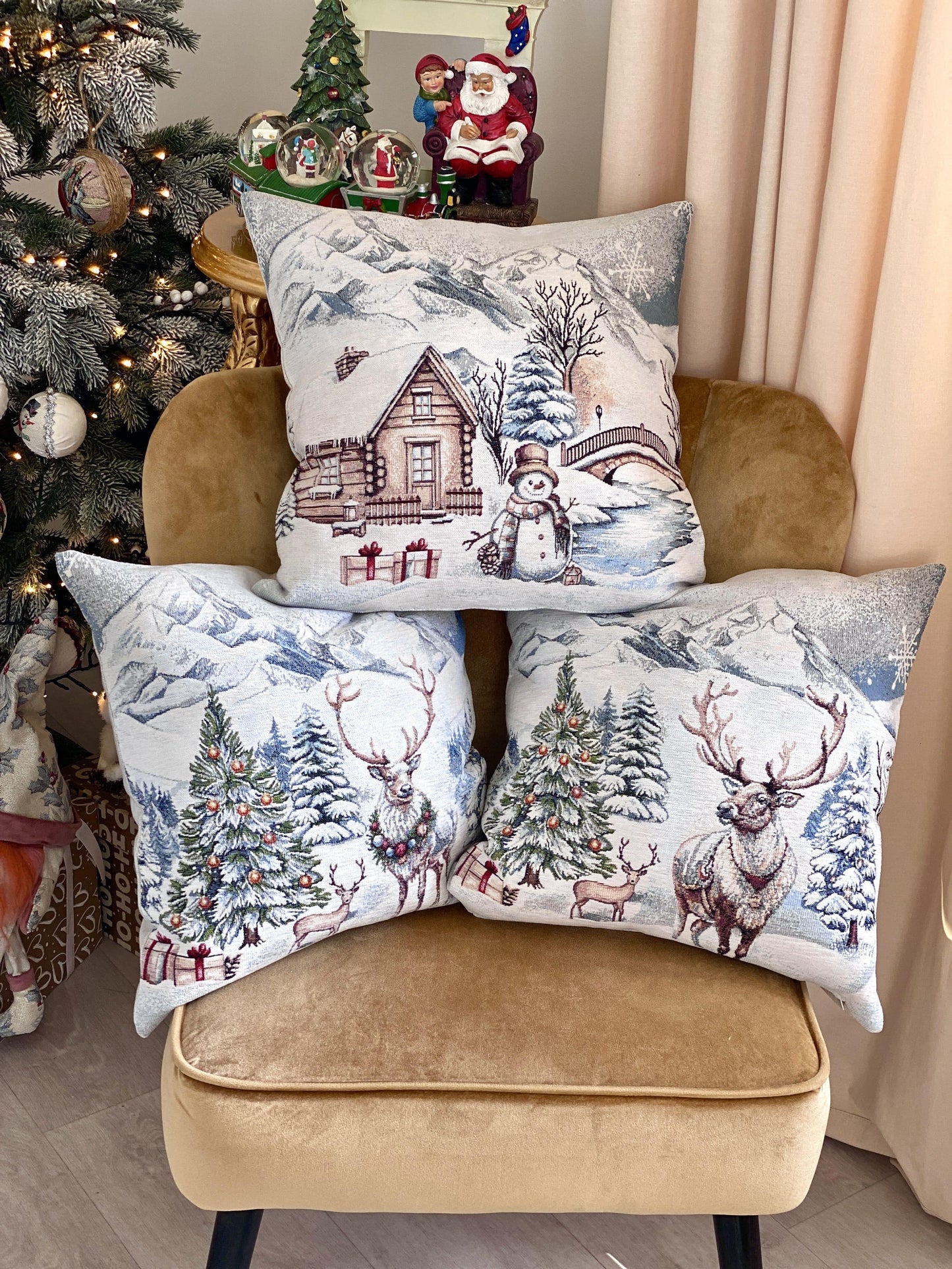 Christmas Pillow cover «Snowy Cabin Charm» with Microfibre - Premium Gobelin