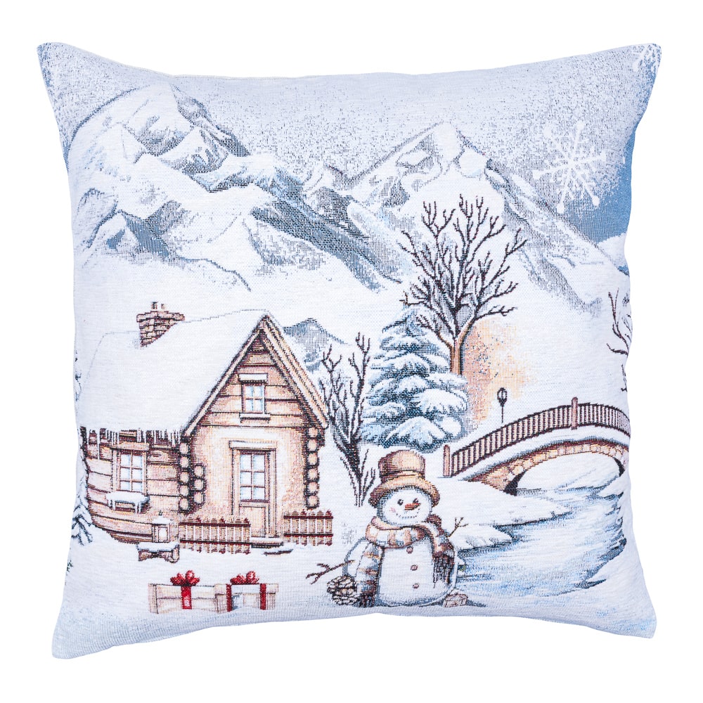 Christmas Pillow cover «Snowy Cabin Charm» with Microfibre - Premium Gobelin