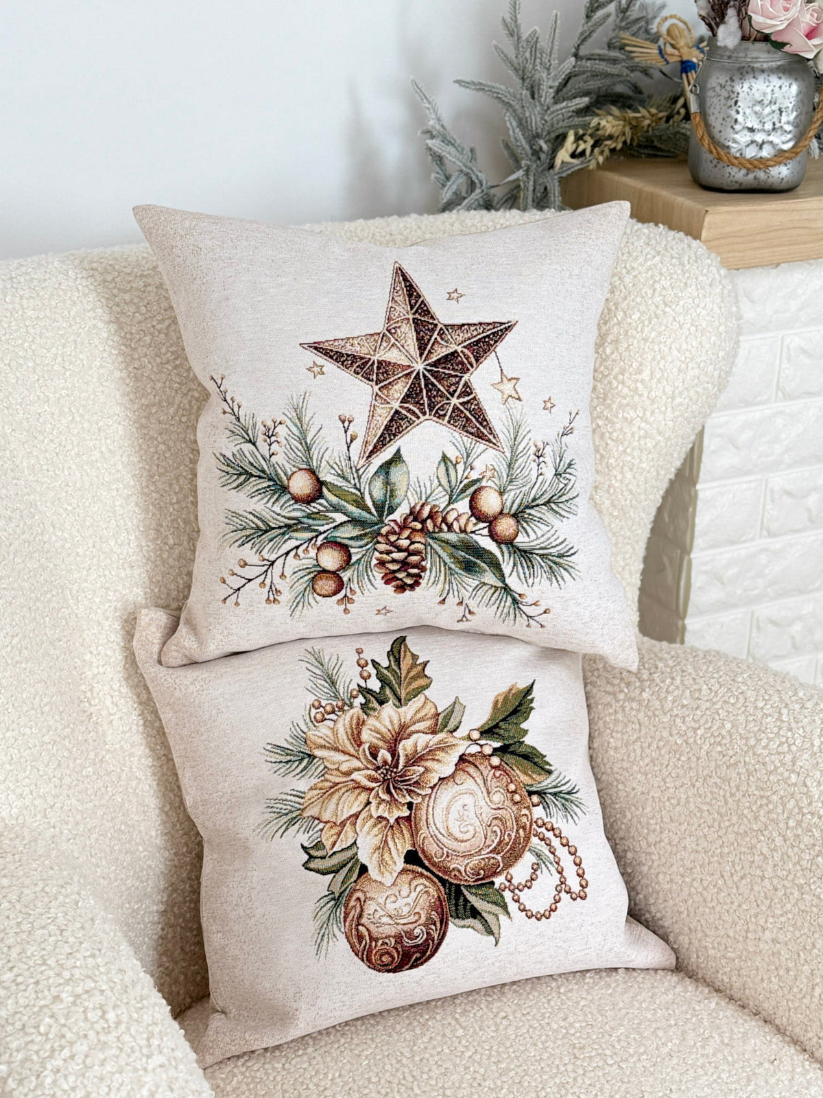 Christmas Pillow cover «Golden Harmony» -2 with Microfibre & golden thread - Premium Tapestry