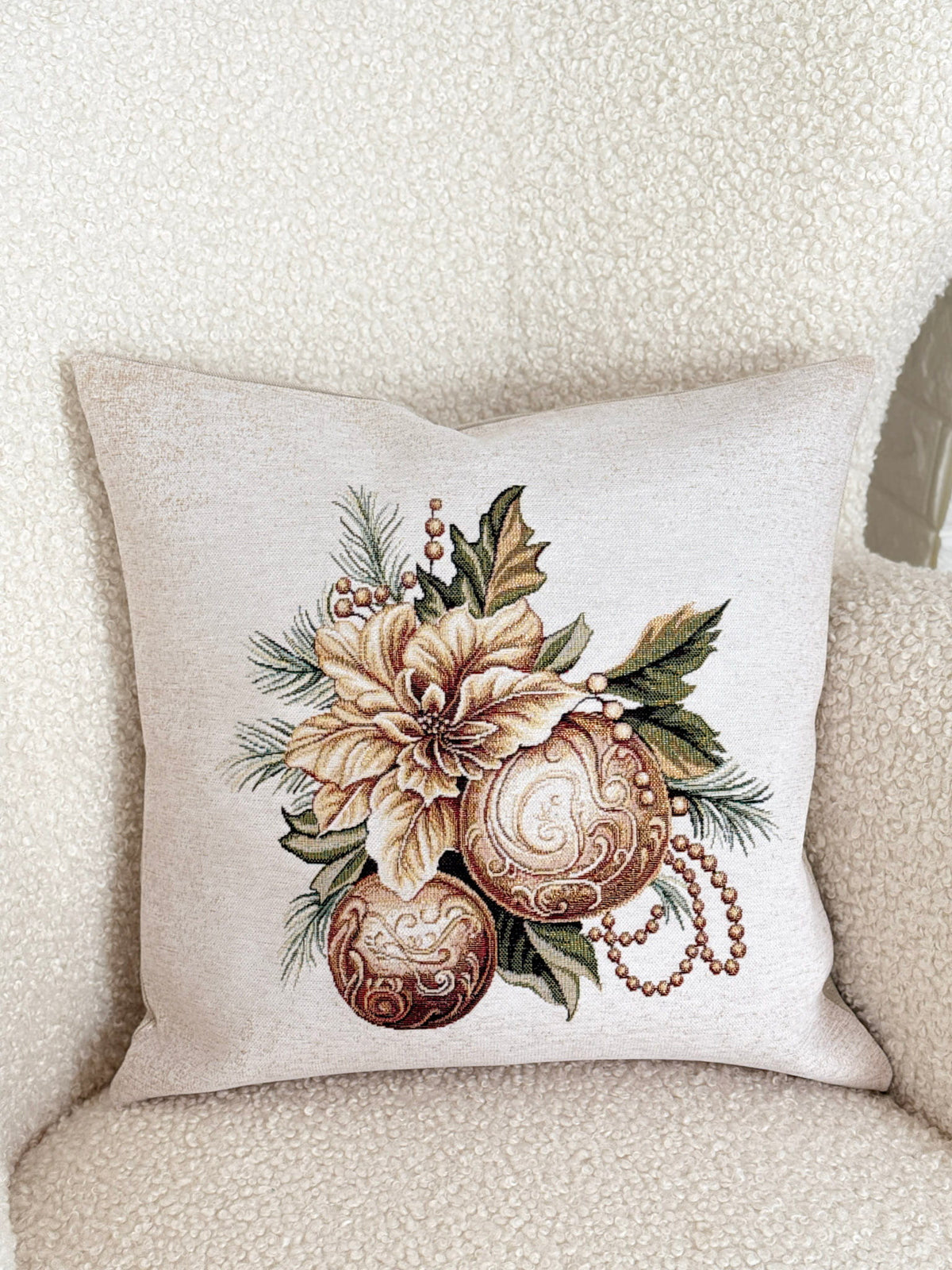 Christmas Pillow cover «Golden Harmony» -2 with Microfibre & golden thread - Premium Tapestry