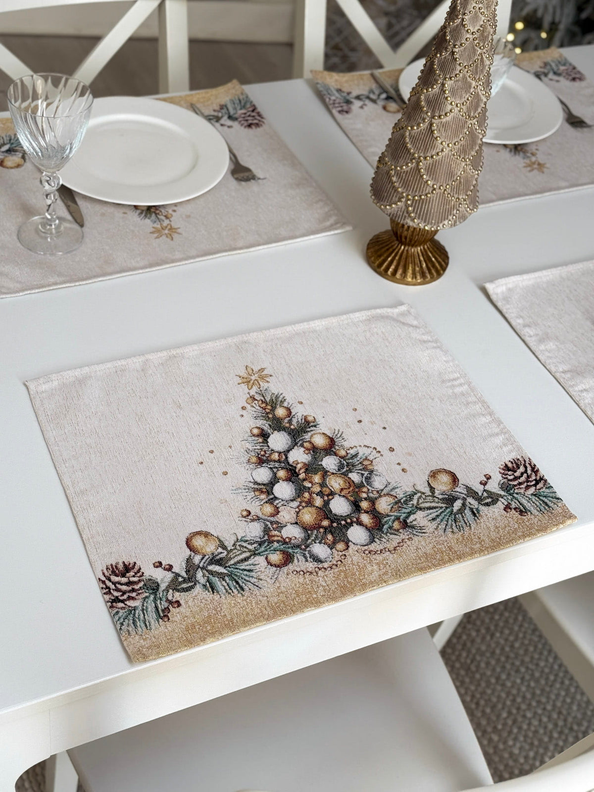Christmas Placemat set «Golden Winter» with Microfibre & golden thread - Premium Tapestry
