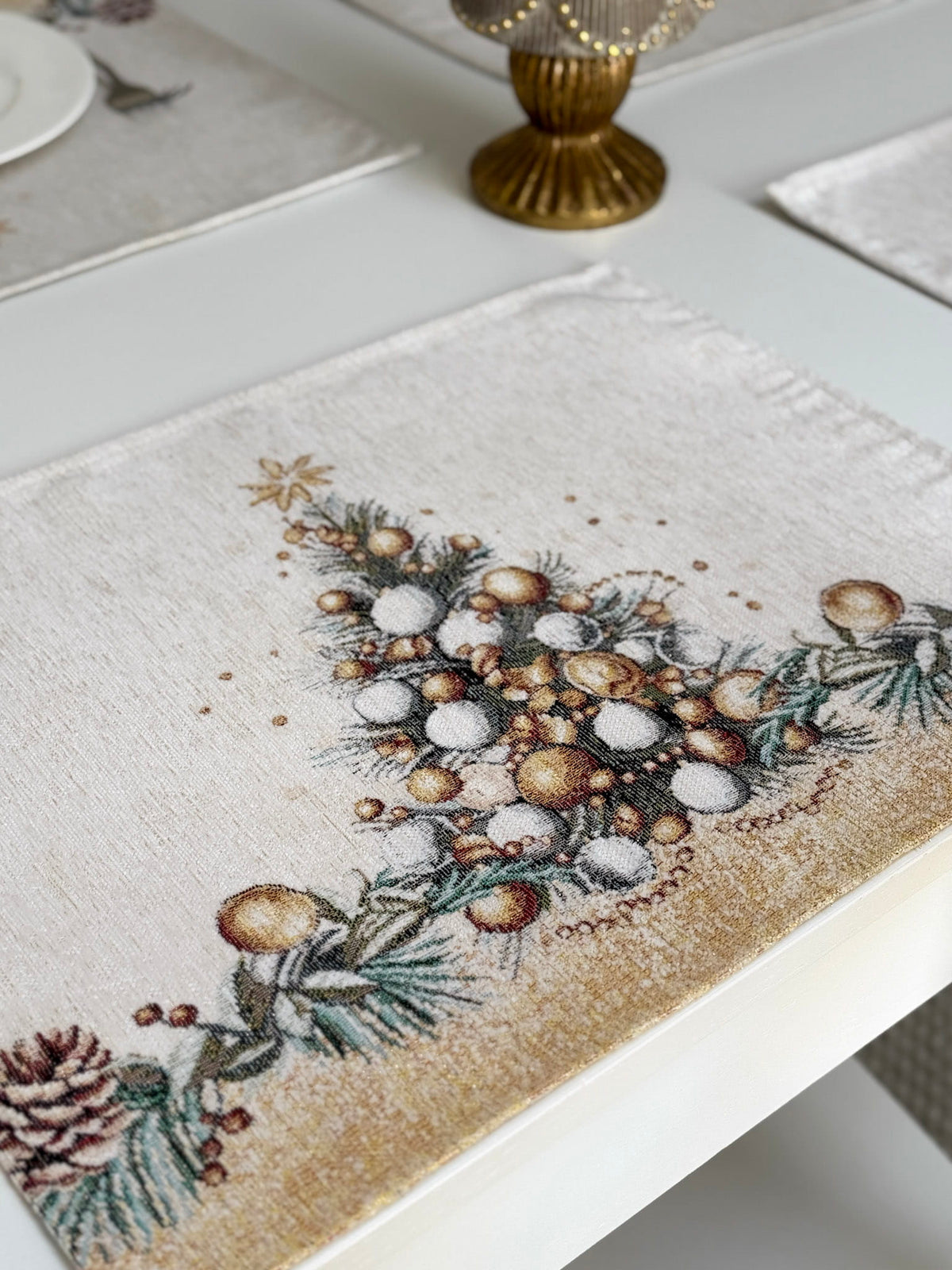 Christmas Placemat set «Golden Winter» with Microfibre & golden thread - Premium Tapestry