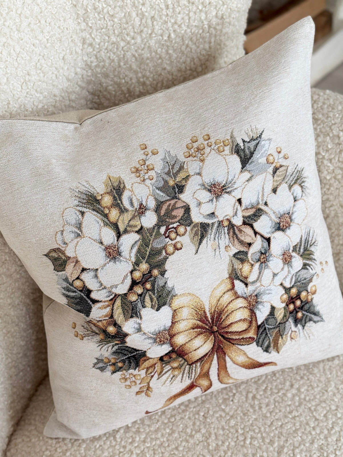 Christmas Pillow cover «Golden Winter» with Microfibre & golden thread - Premium Tapestry