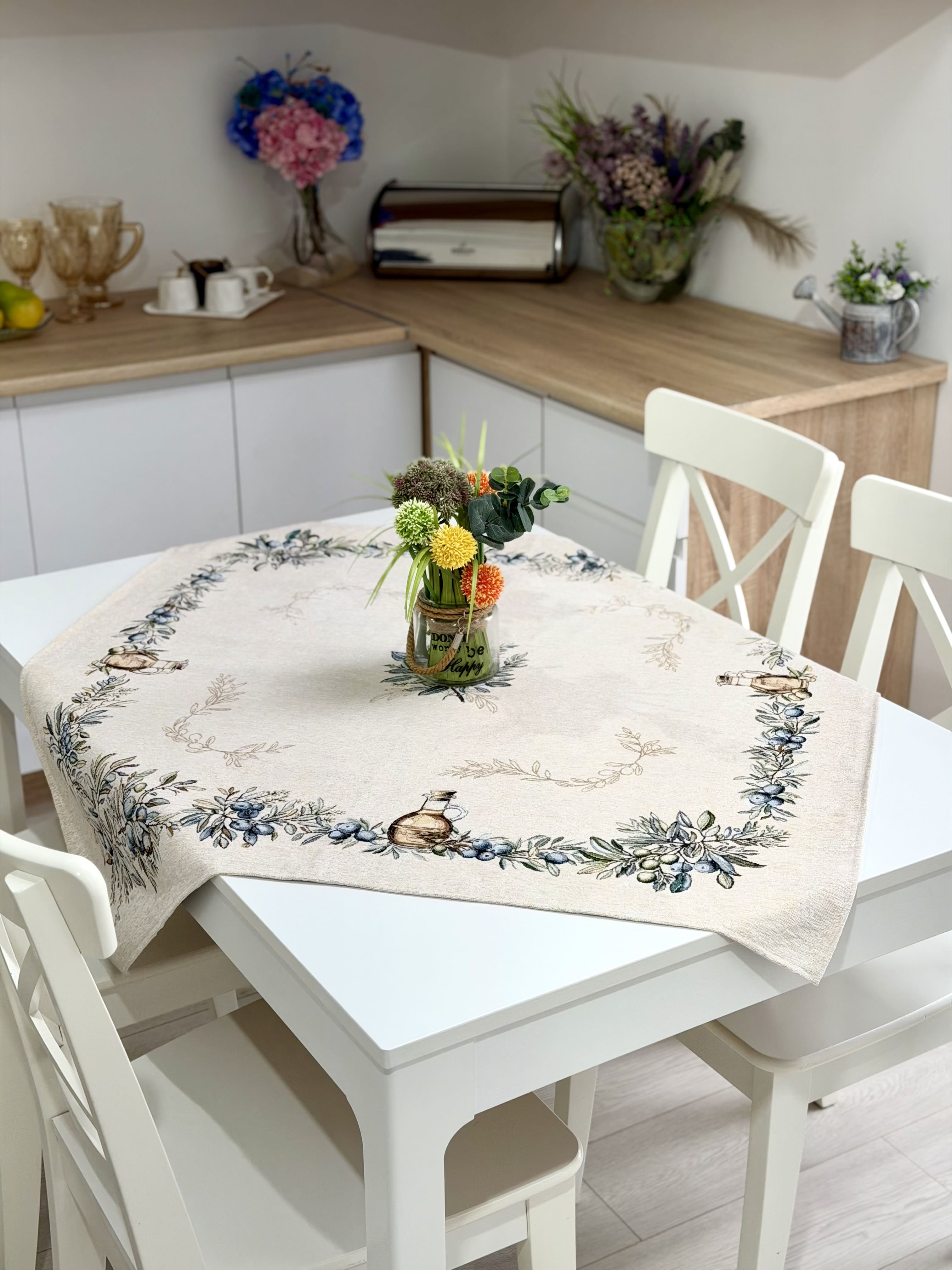 Square tablecloth «Olive» - Premium Tapestry with Microfibre - Textile4Family