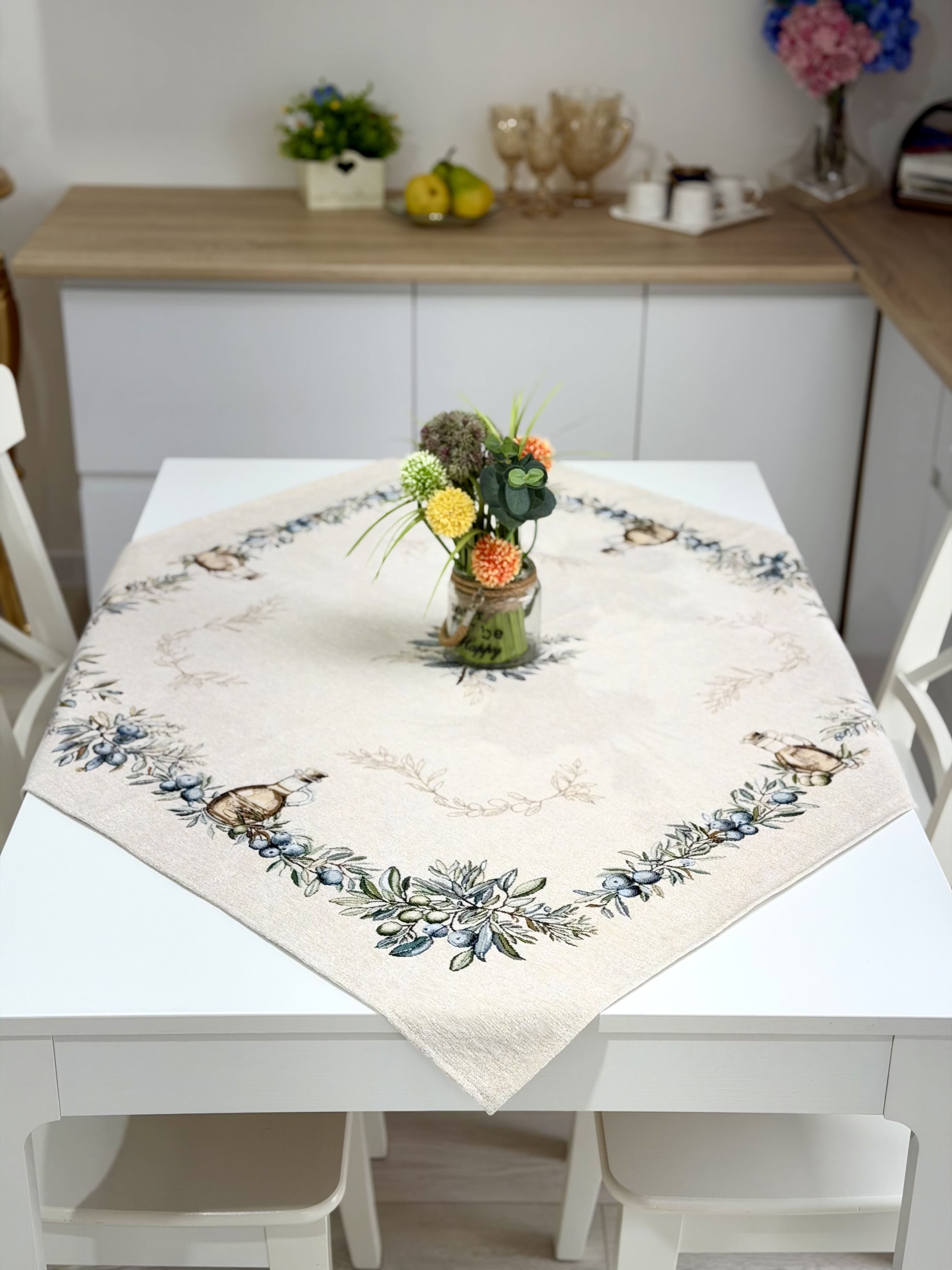 Square tablecloth «Olive» - Premium Tapestry with Microfibre - Textile4Family
