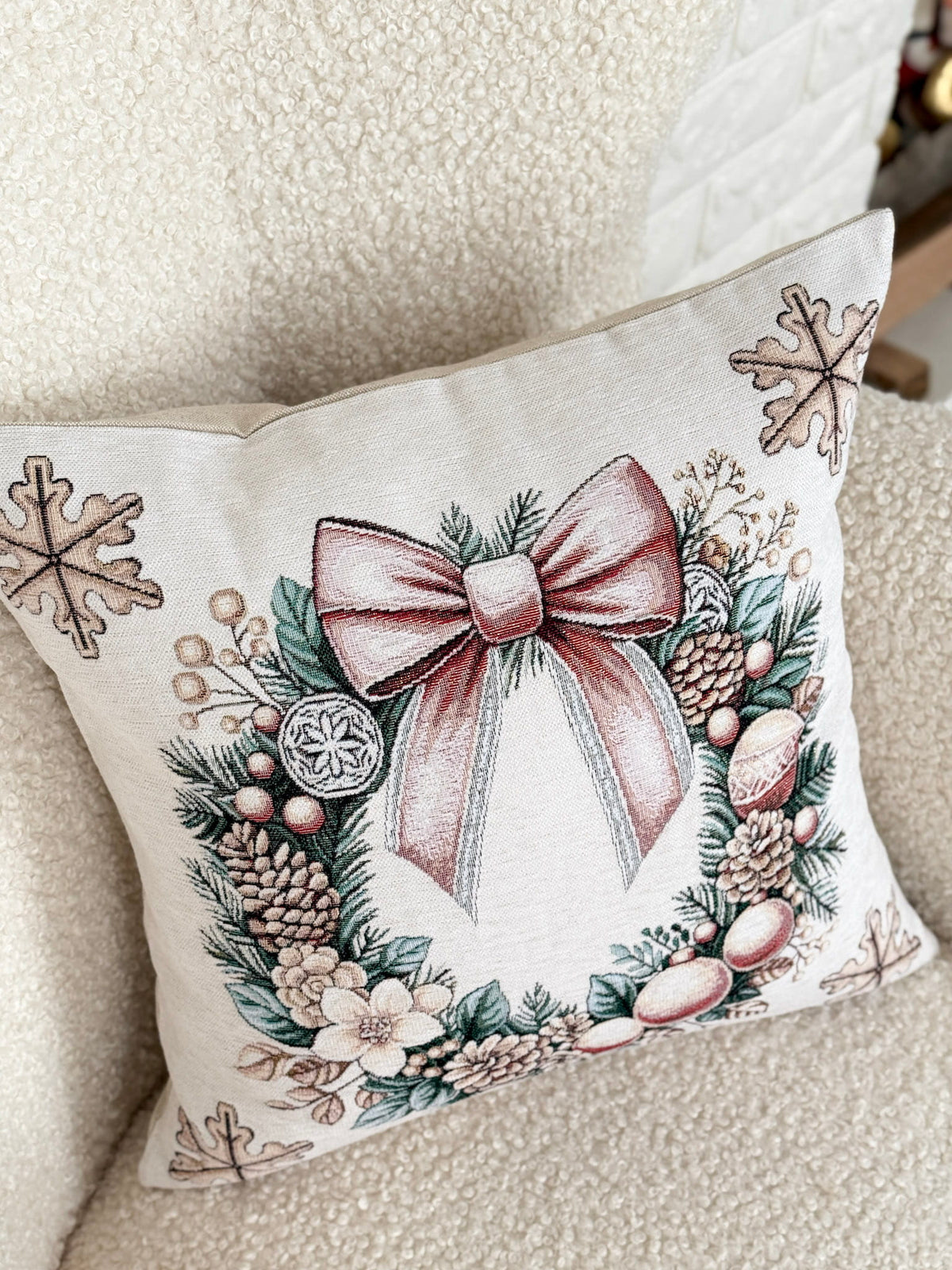 Winter Holiday Pillow cover «Champagne Winter» with Microfibre & golden thread - Premium Tapestry