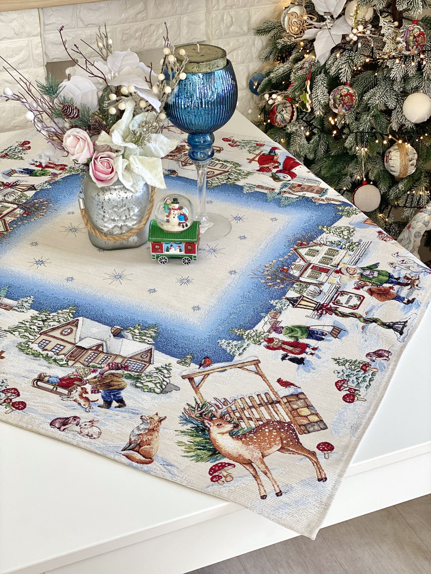 Christmas Tablecloth «Magic of Christmas» with Silver Lurex - Premium Gobelin