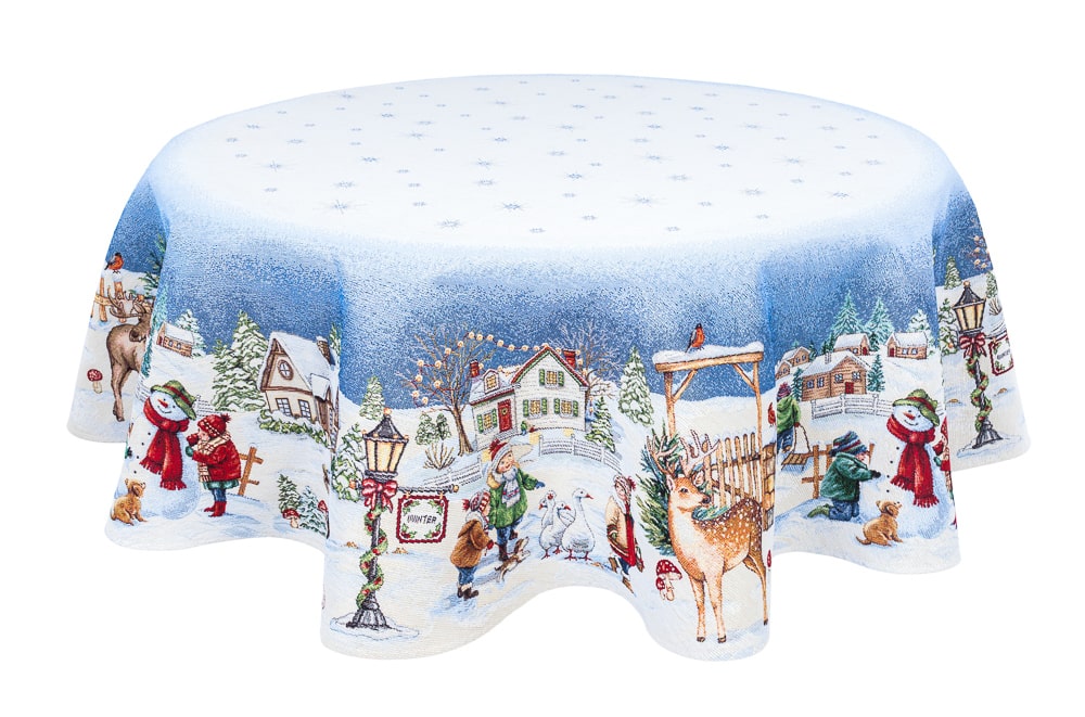 Christmas Round Tablecloth «Magic of Christmas» with Silver Lurex - Premium Gobelin - Textile4Family