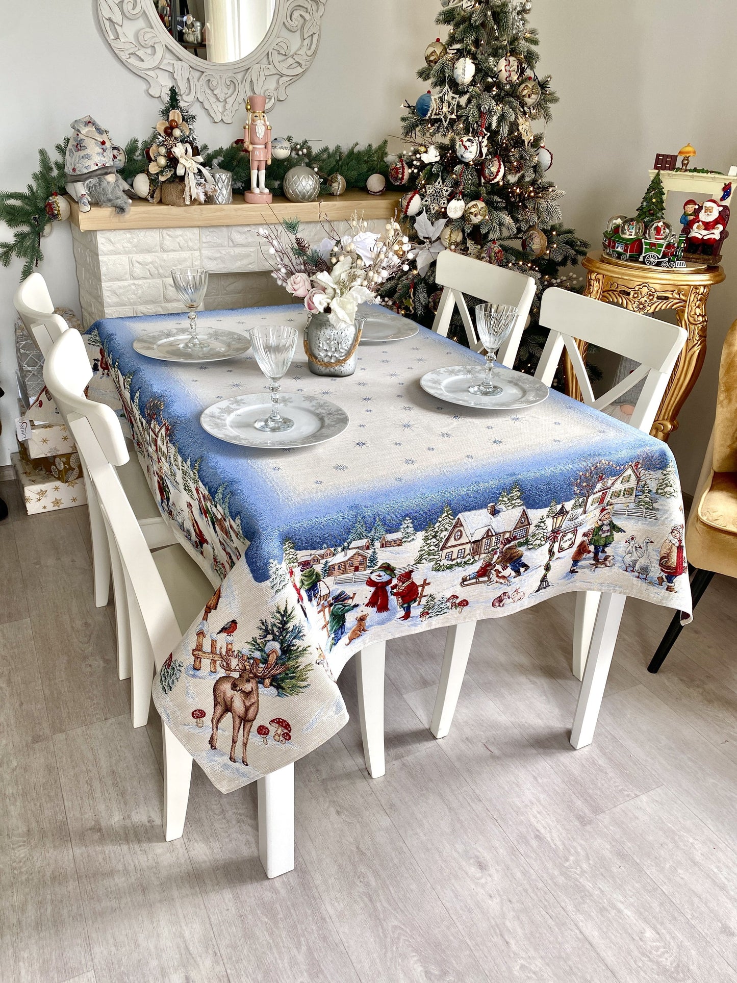 Christmas Tablecloth «Magic of Christmas» with Silver Lurex - Premium Gobelin