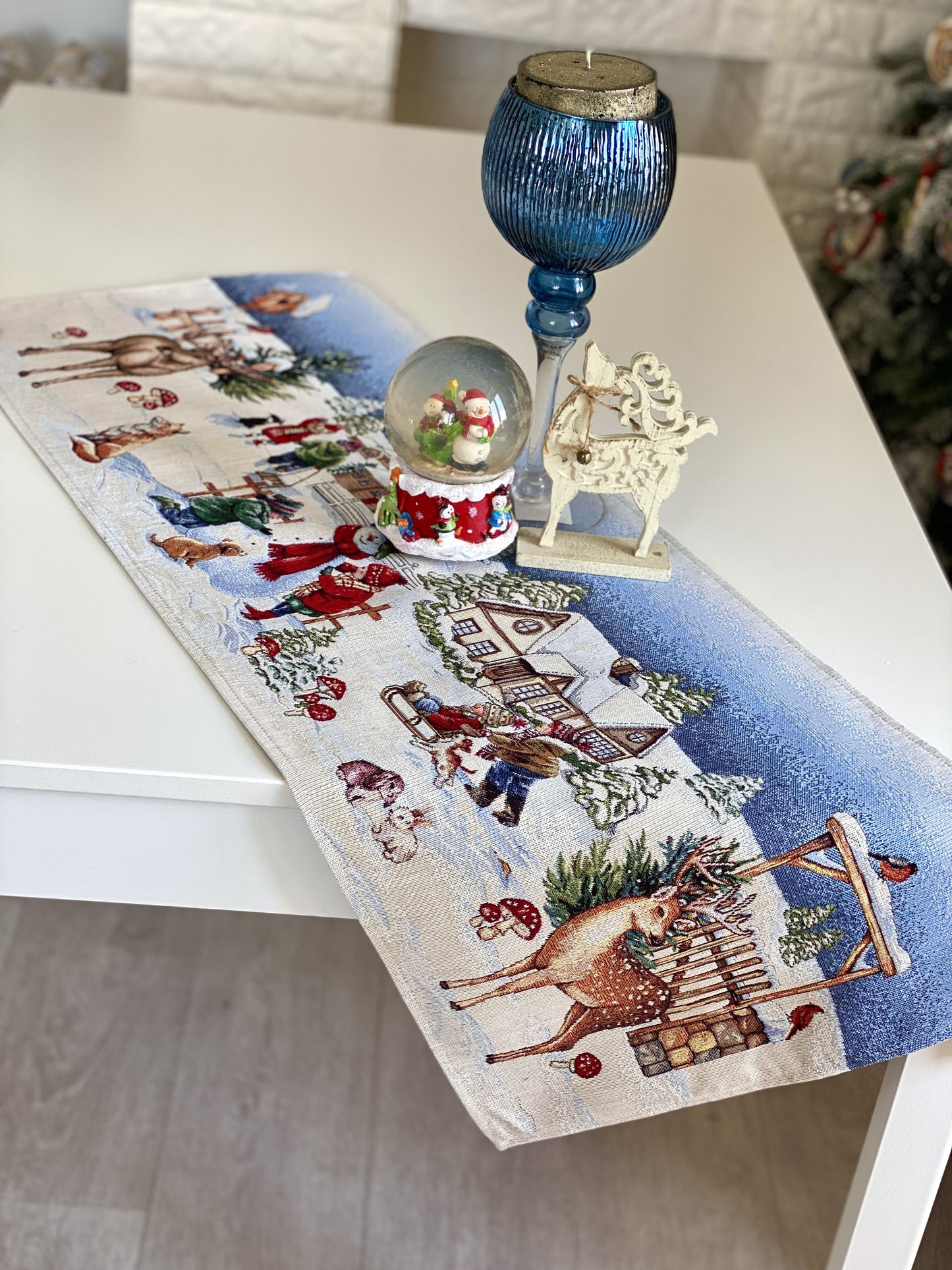 Christmas Table Runner «Magic of Christmas» with Silver Lurex - Premium Gobelin