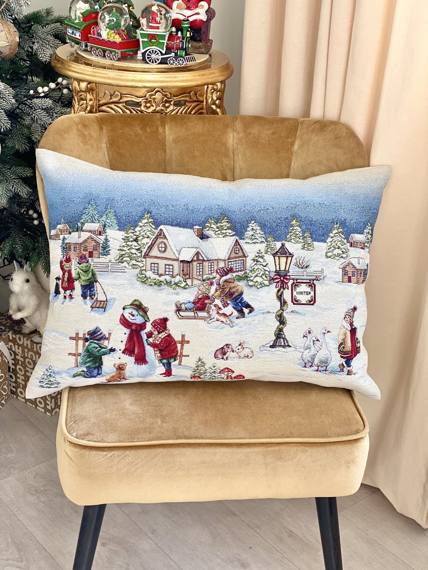 Christmas Pillow cover «Magic of Christmas» with Silver Lurex - Premium Gobelin