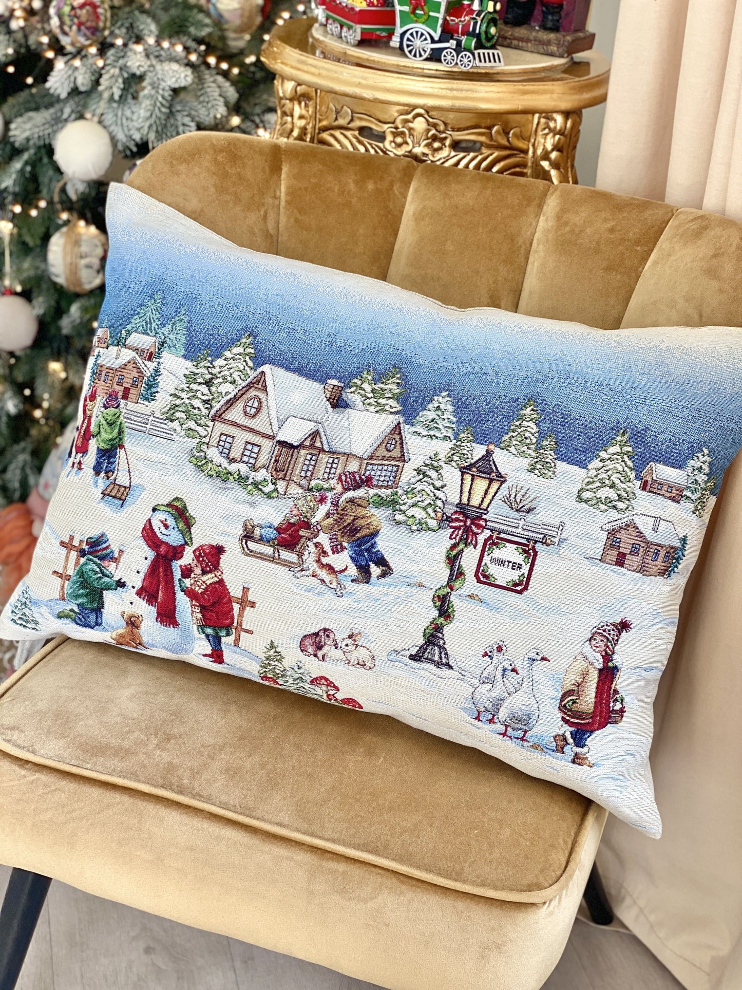 Christmas Pillow cover «Magic of Christmas» with Silver Lurex - Premium Gobelin