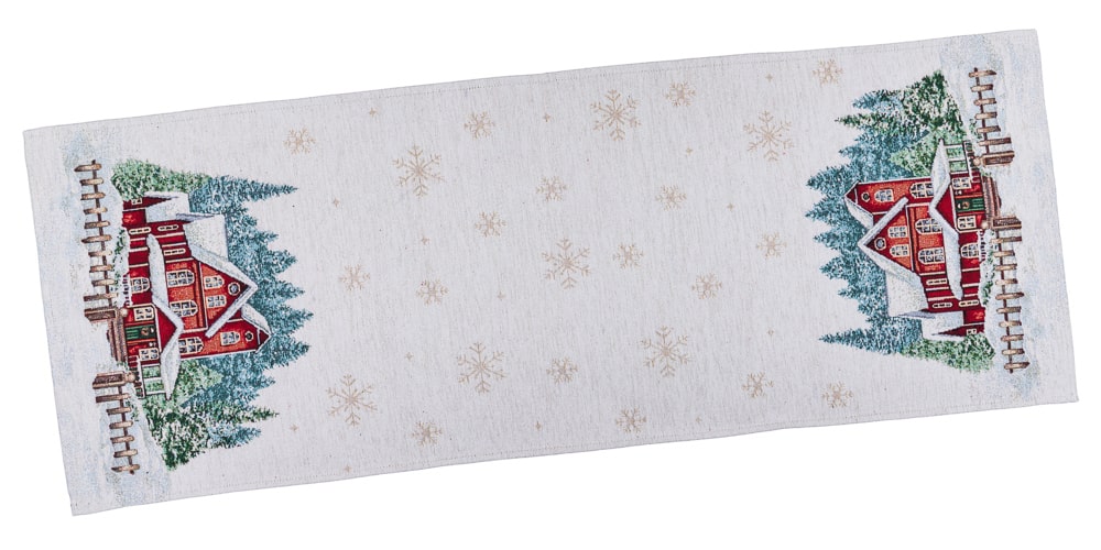 Christmas Tapestry Table runner «HOME» With microfibre & silver lurex Limaso Textile