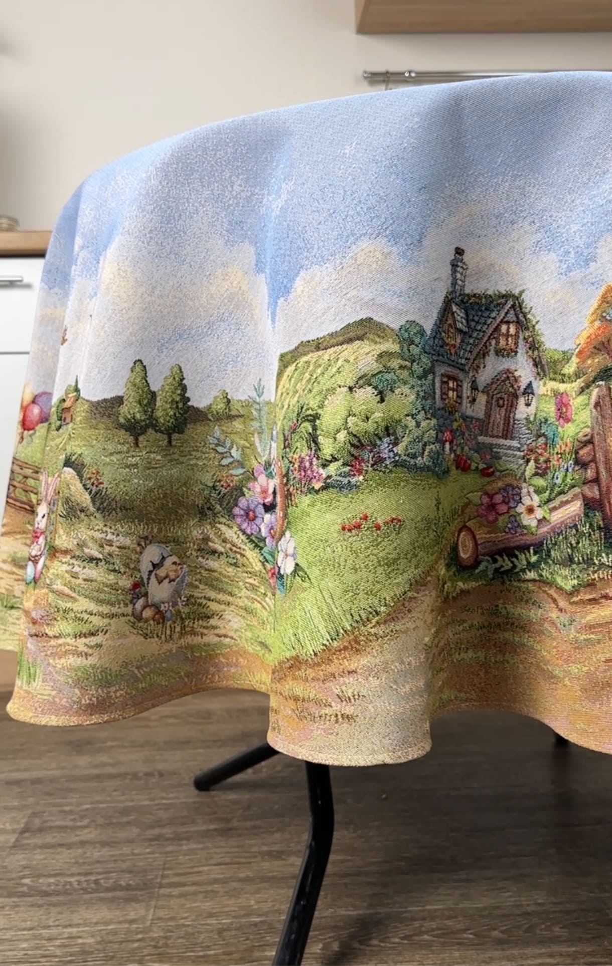 Easter Round Tablecloth «Bunny countryside» - Luxury Tapestry - Textile4Family