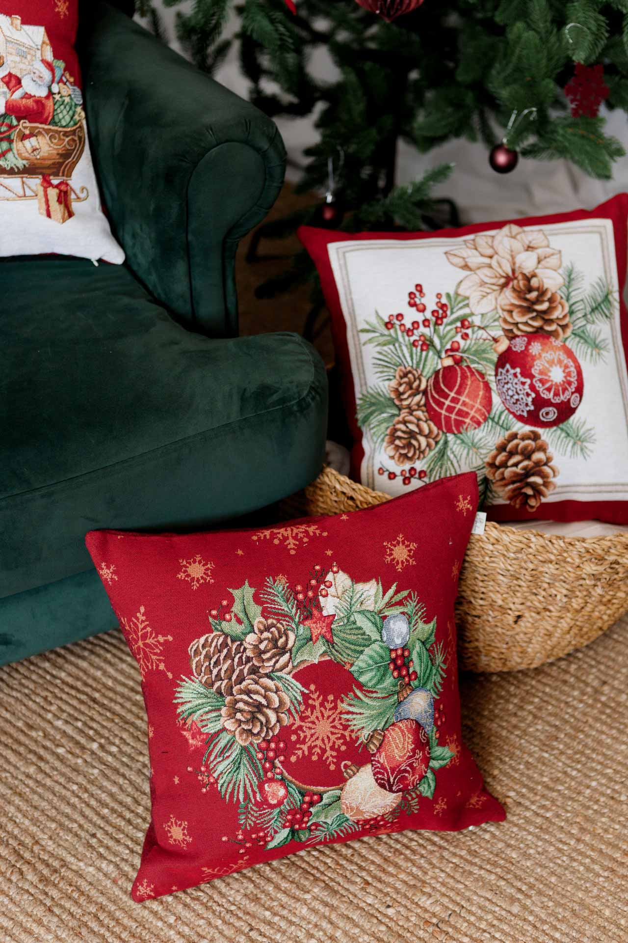 Christmas Cushion cover «Present» with Golden Lurex - Premium Gobelin
