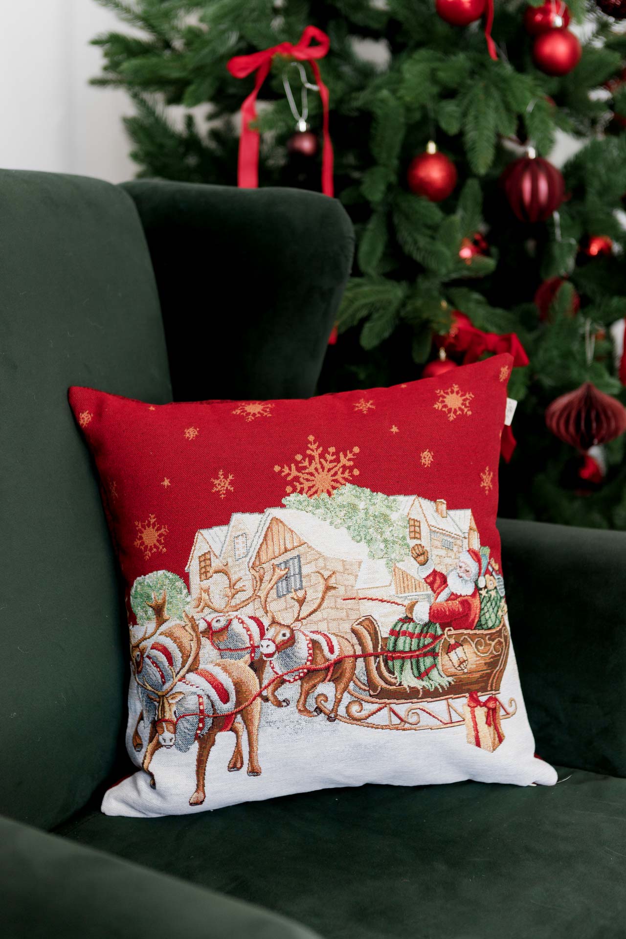 Christmas Cushion cover «Present» with Golden Lurex - Premium Gobelin - Textile4Family