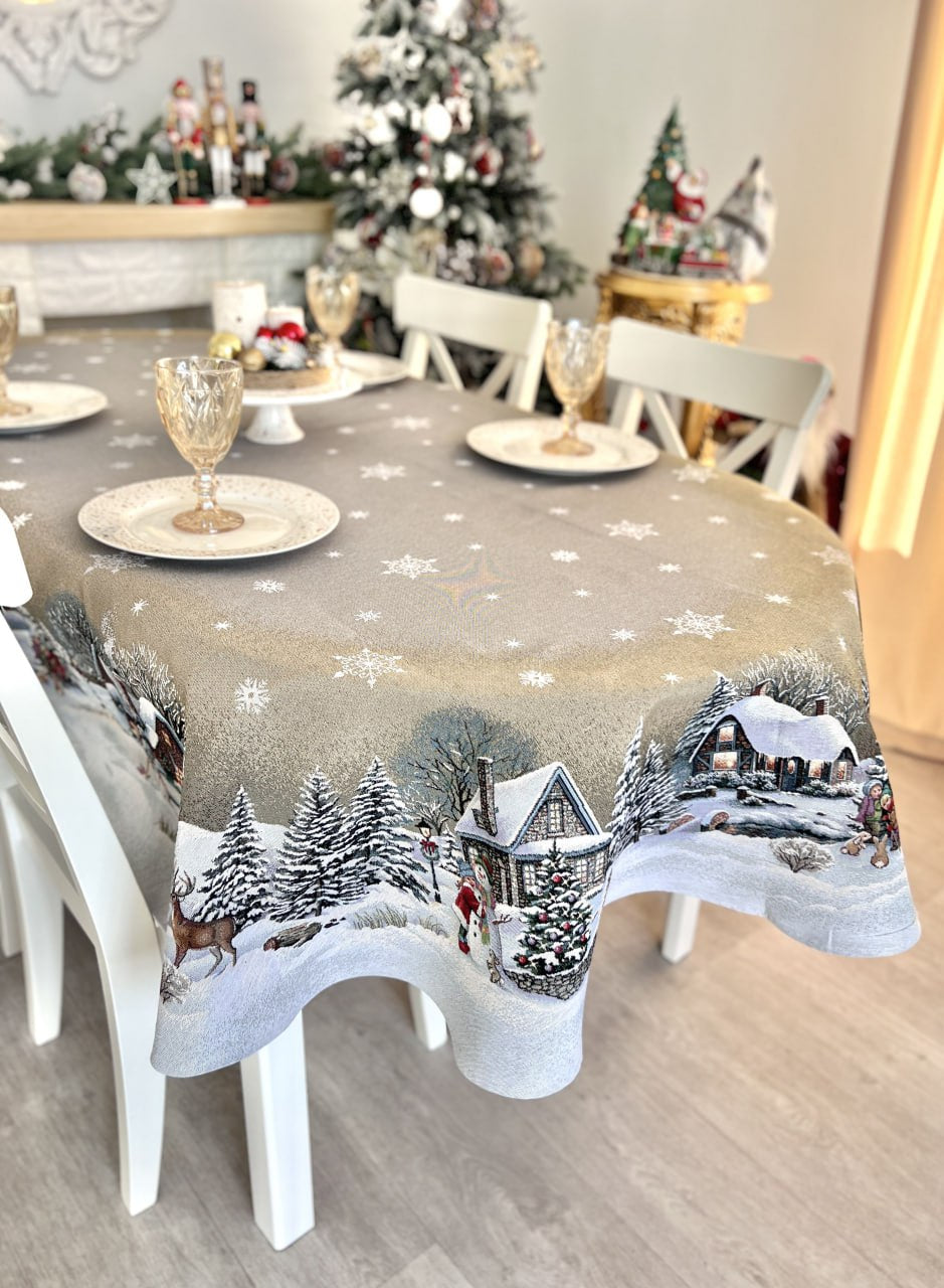 Winter Christmas tablecloth. Round 2024 tablecloth. Tapestry tablecloth. Holiday decorative table cover. Christmas home decor tablecloth