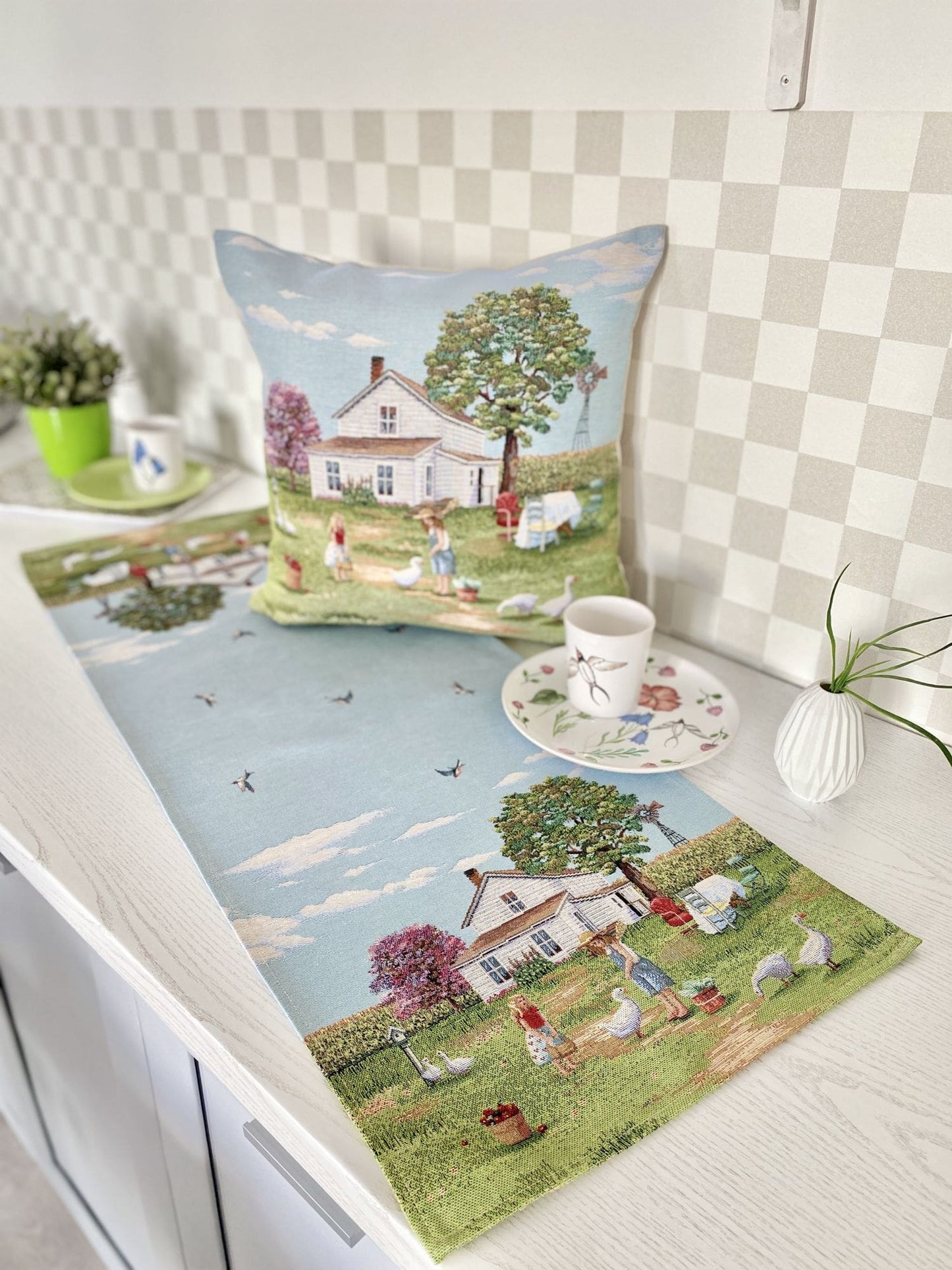 Tapestry table runner «Village»