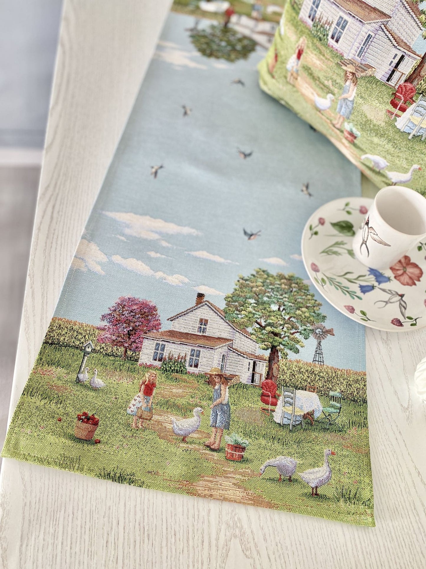 Tapestry table runner «Village»