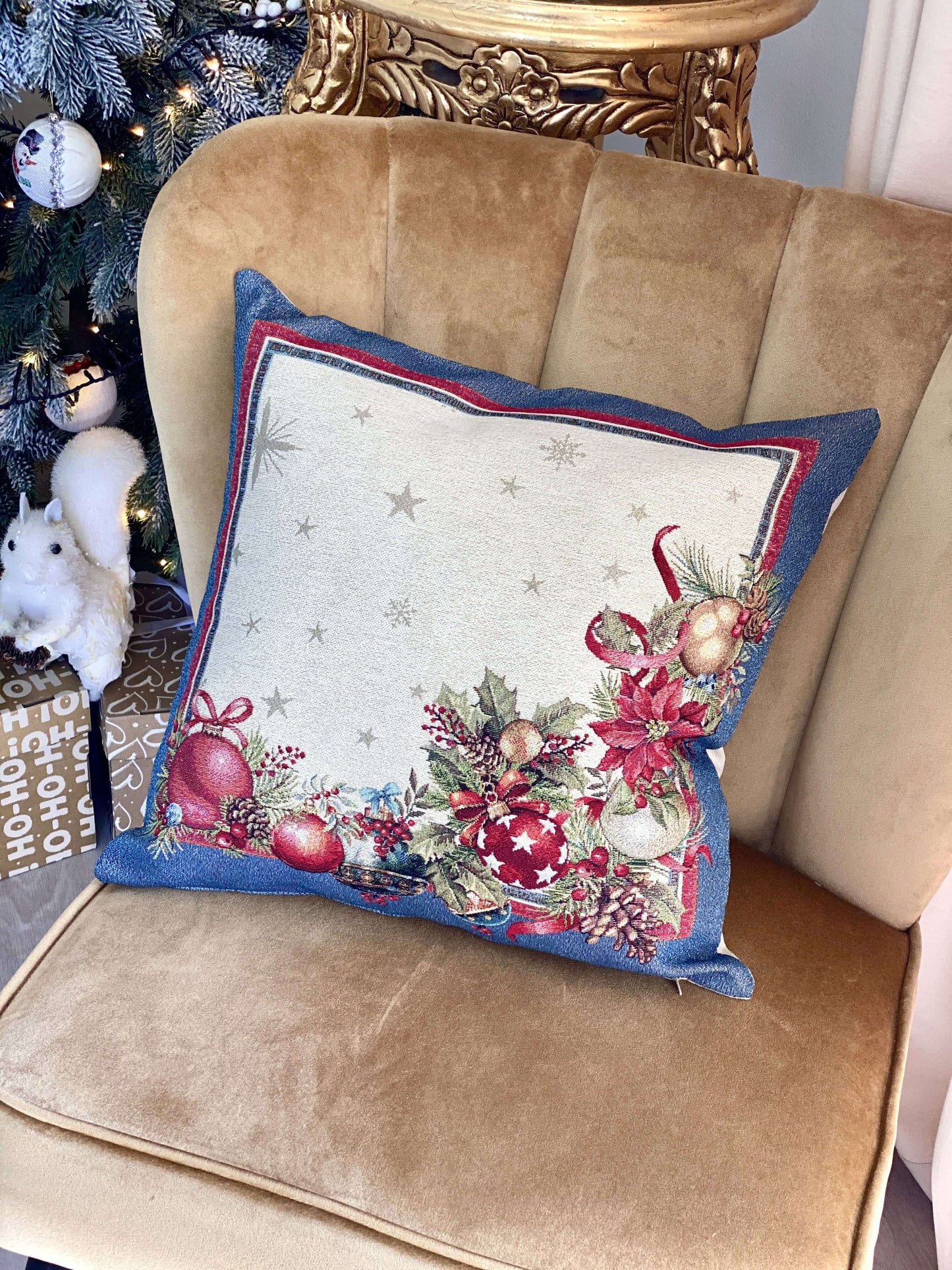 Christmas Cushion cover «Christmas Glow» with Golden Lurex - Luxury Tapestry