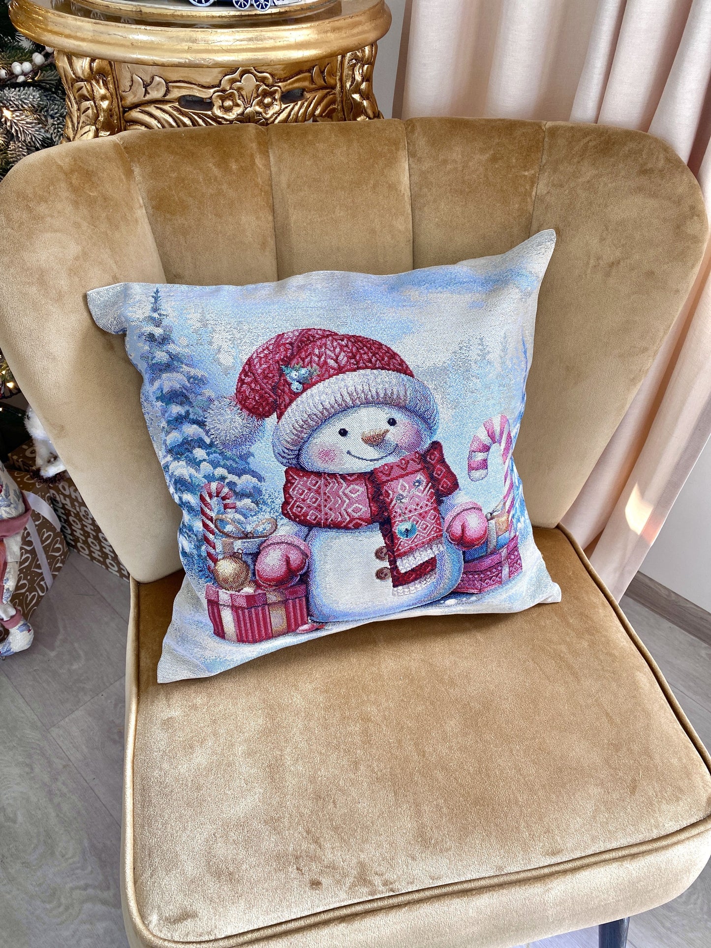 Christmas Cushion cover «Sweet Gingerbread Nights» with Silver Lurex - Premium Gobelin