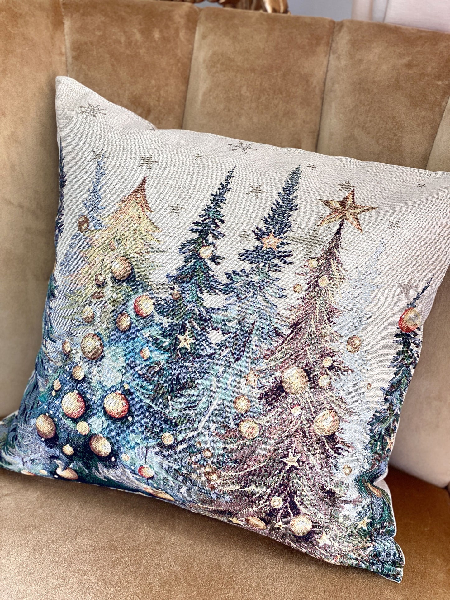 Christmas Cushion cover «Evergreen Magic» with Golden Lurex - Luxury Tapestry