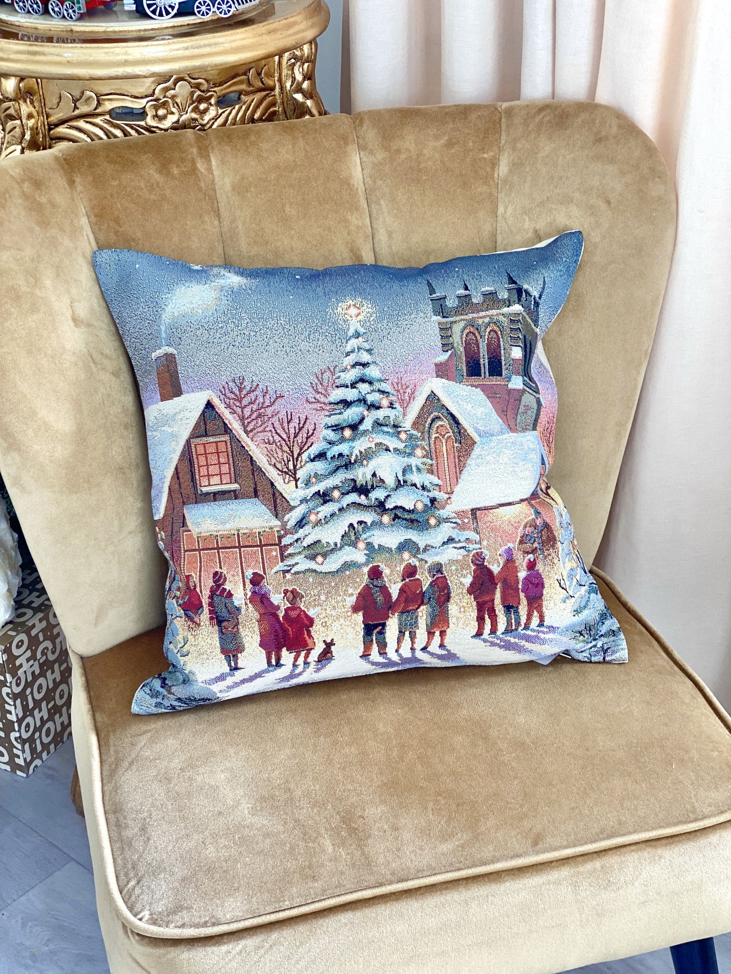 Christmas Cushion cover «Enchanted Carol Nights» with Golden Lurex - Luxury Tapestry