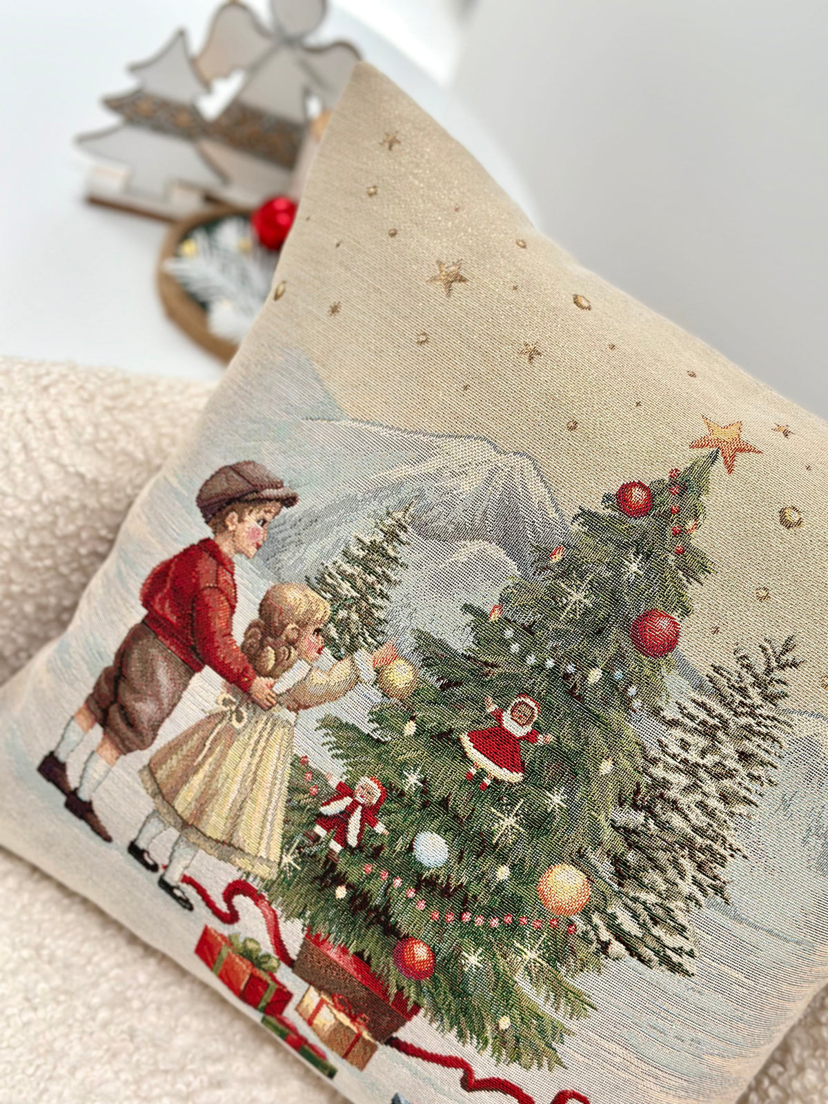 Christmas Pillow cover «Christmas Wonderland»-2 with golden thread - High quality tapestry