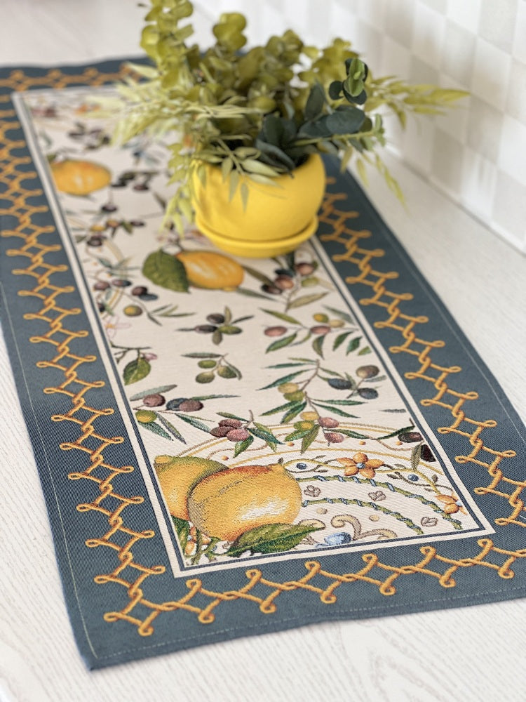 Tapestry table runner «Lemons and Olives» Limaso Textile