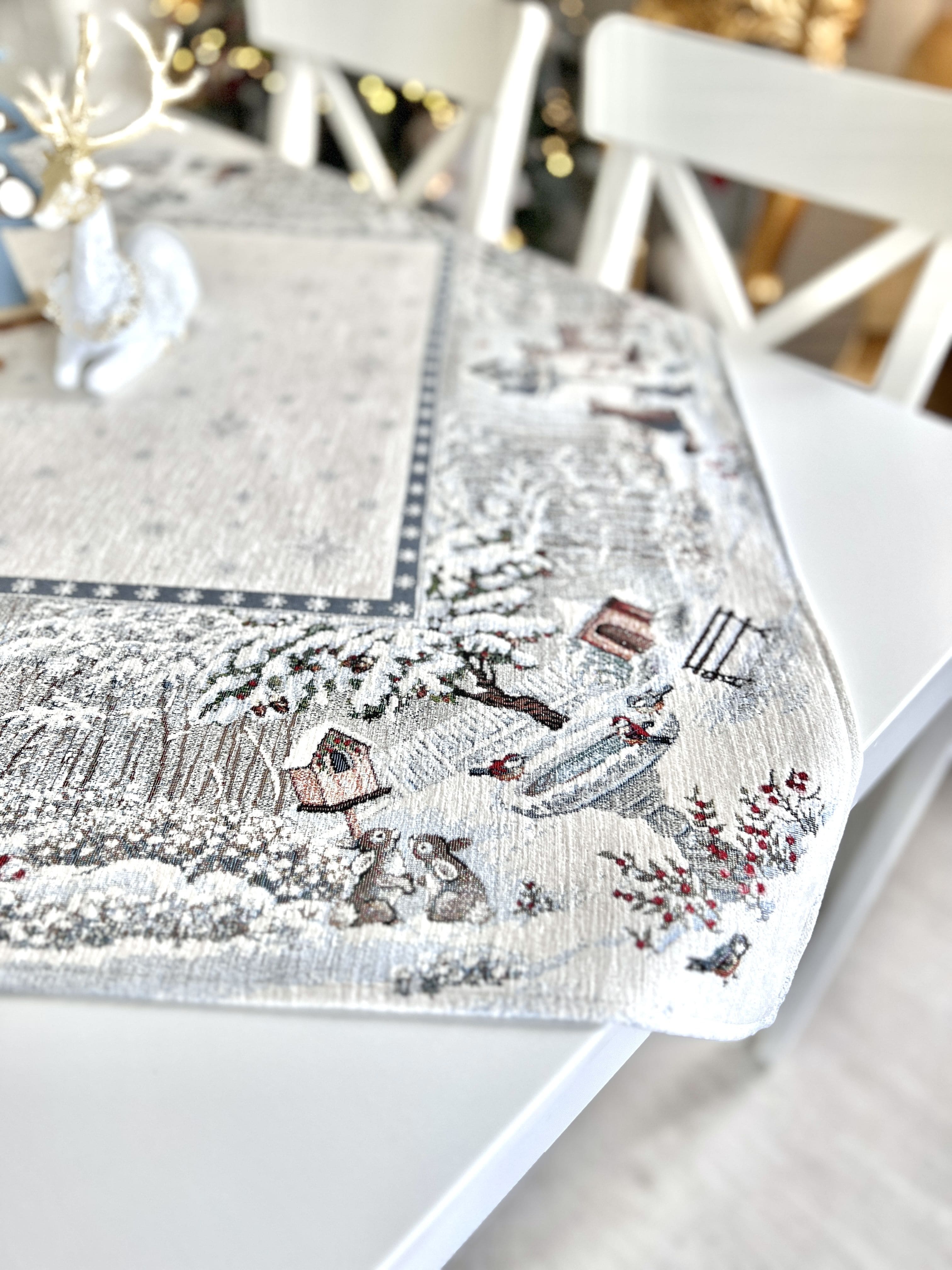 Christmas tapestry tablecloth «Snow village» With microfibre & silver lurex Limaso Textile