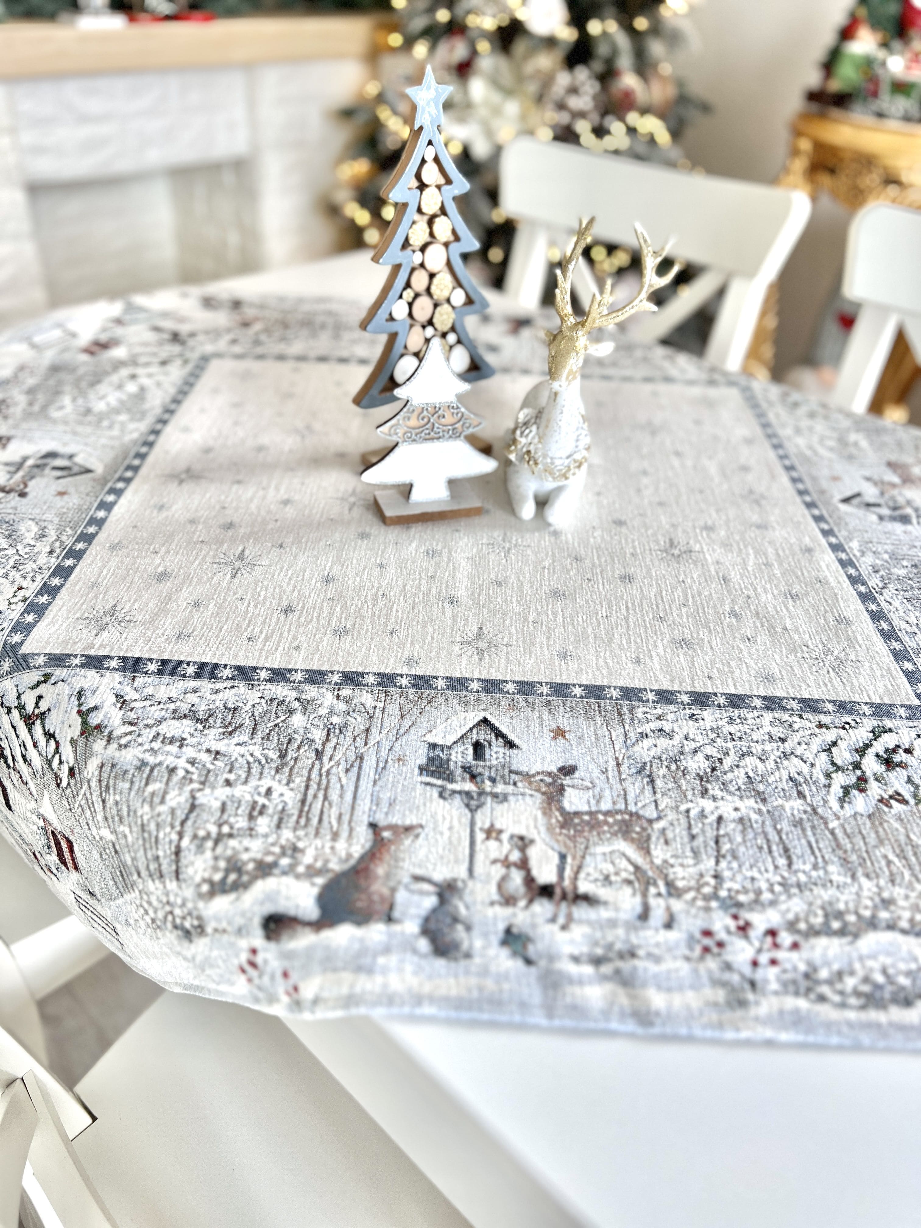 Christmas tapestry tablecloth «Snow village» With microfibre & silver lurex Limaso Textile